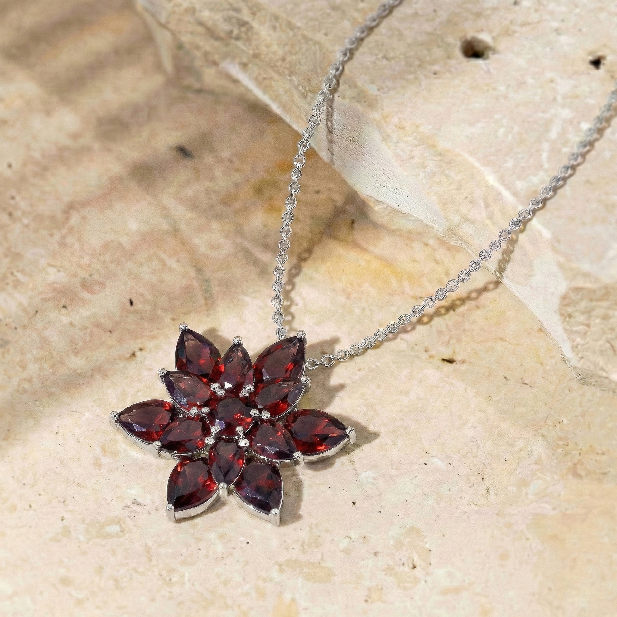 Garnet Pear Floral Pendant Necklace in 925 Sterling Silver 5.70ct
