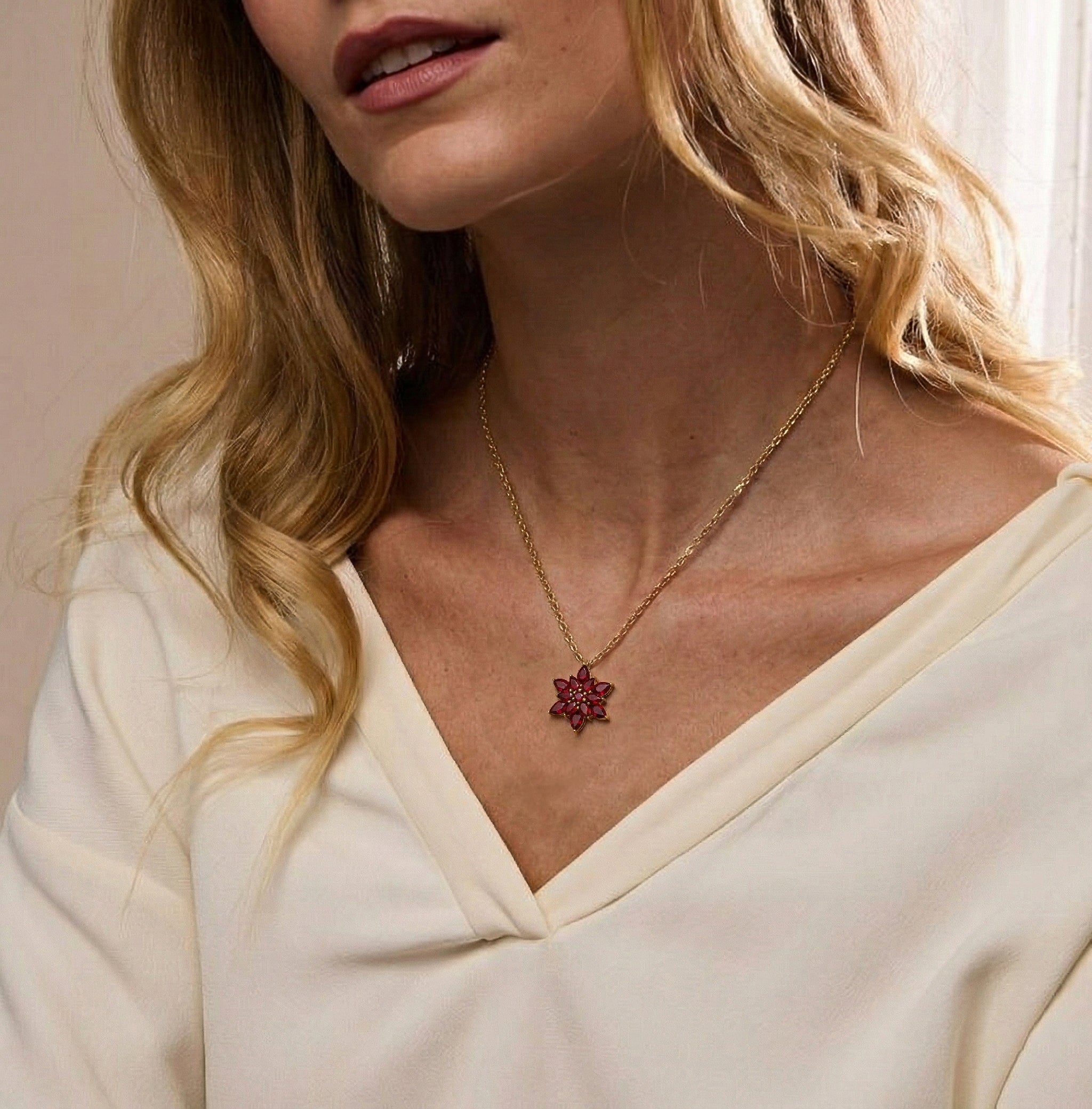 Garnet Pear Floral Pendant Necklace in 925 Sterling Silver 5.70ct
