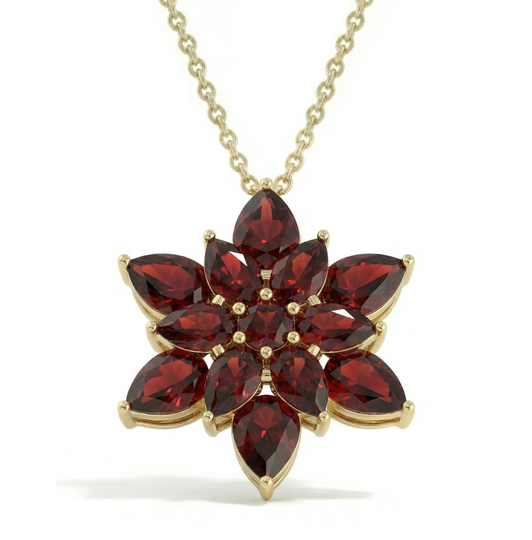 Garnet Pear Floral Pendant Necklace in Yellow Gold Plated 5.70ct