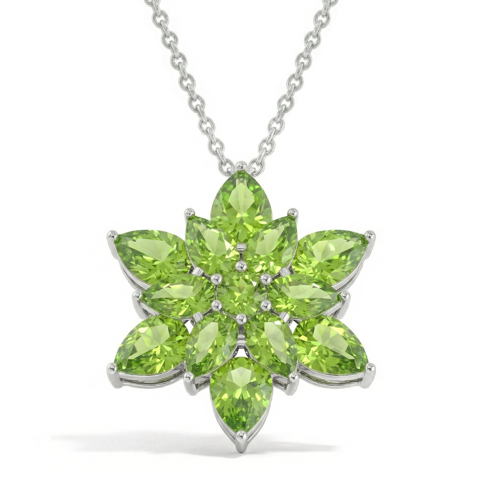Peridot Pear Floral Pendant Necklace in 925 Sterling Silver 5.70ct
