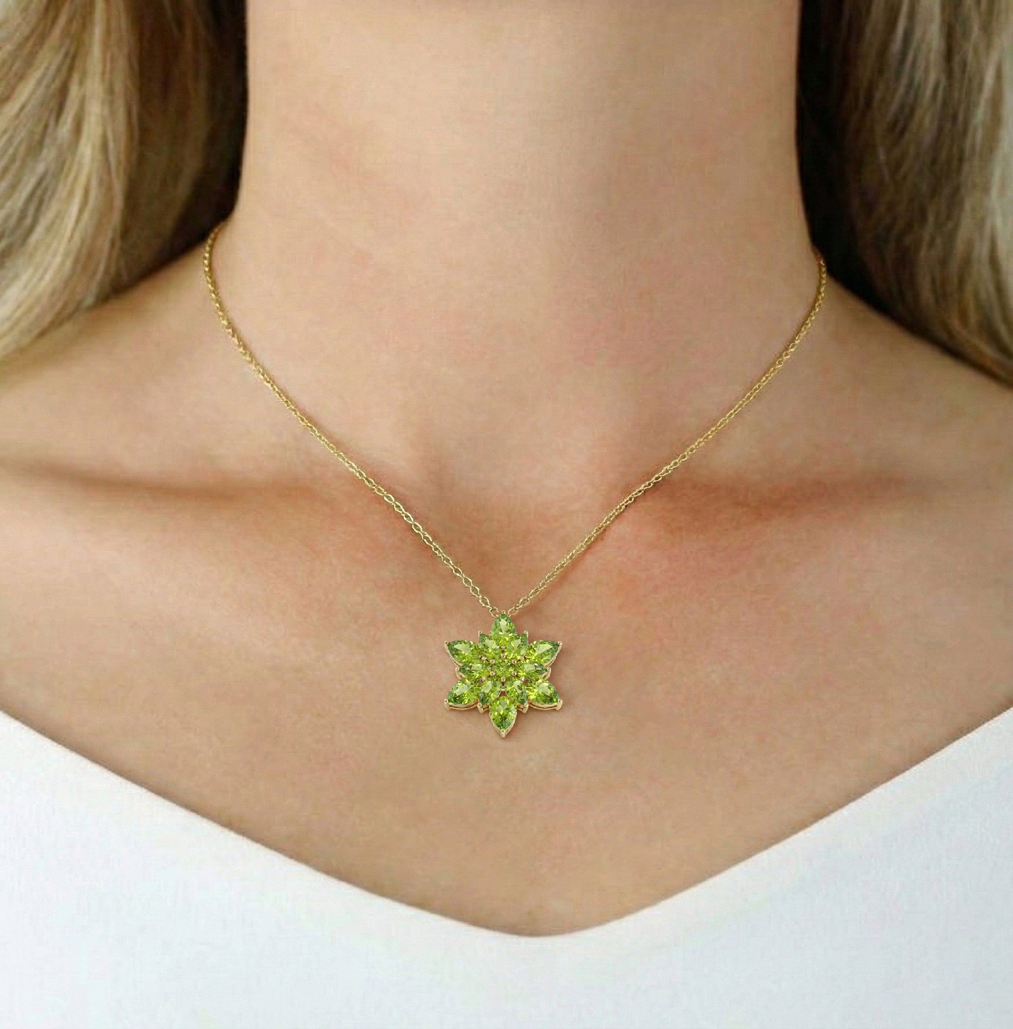 Peridot Pear Floral Pendant Necklace in 925 Sterling Silver 5.70ct
