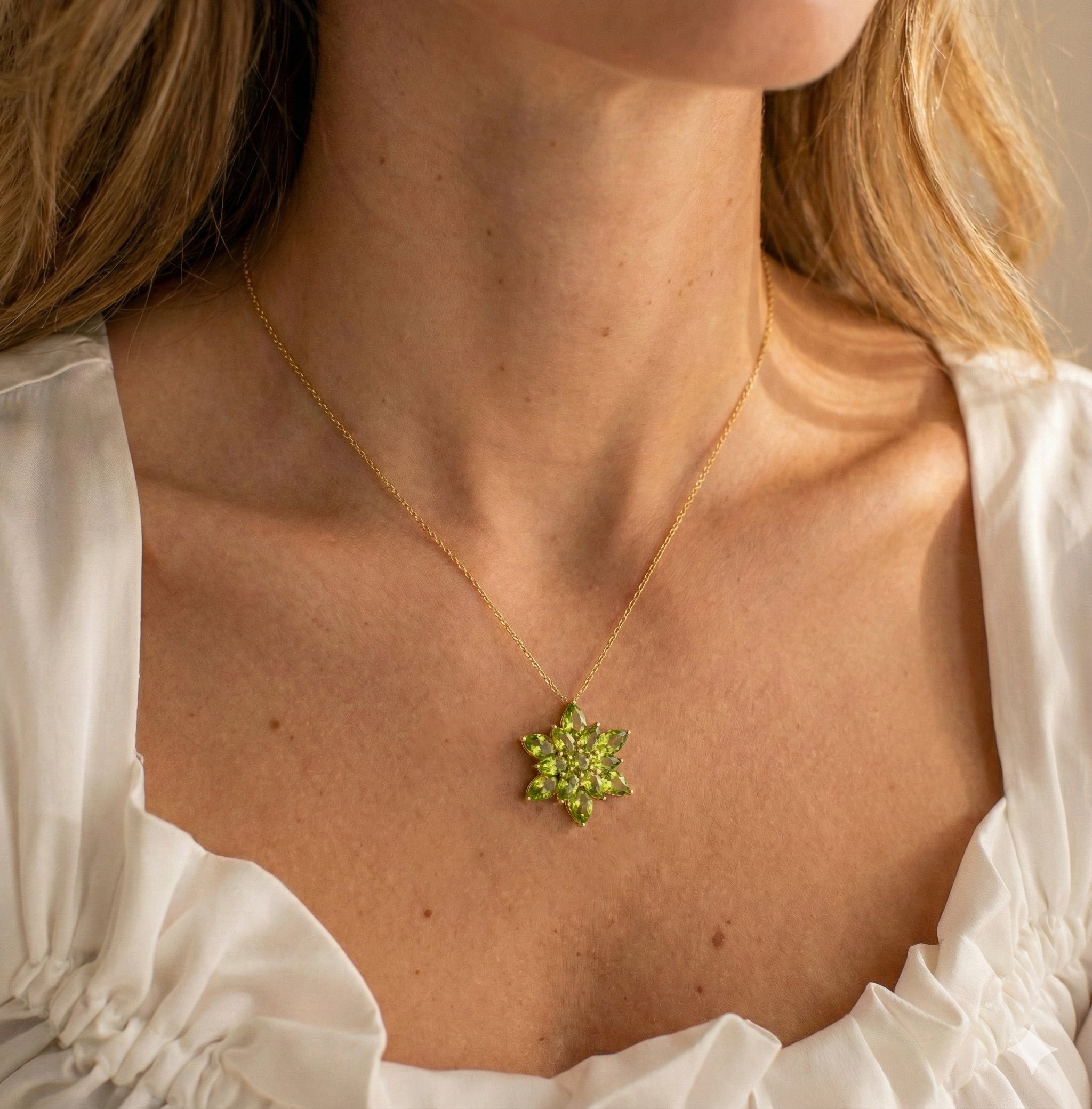 Peridot Pear Floral Pendant Necklace in 925 Sterling Silver 5.70ct
