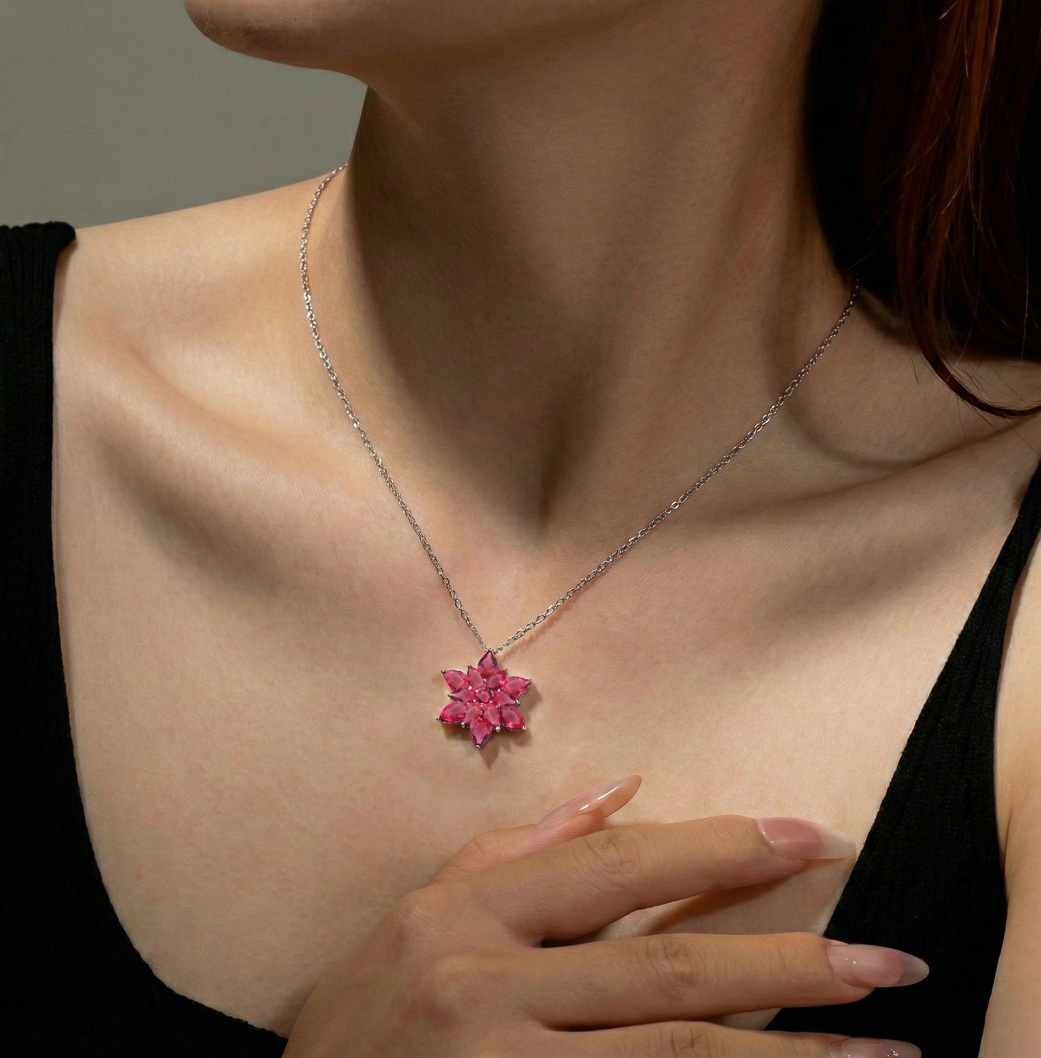 Pink Tourmaline  Pear Floral Pendant Necklace in 925 Sterling Silver 5.70ct