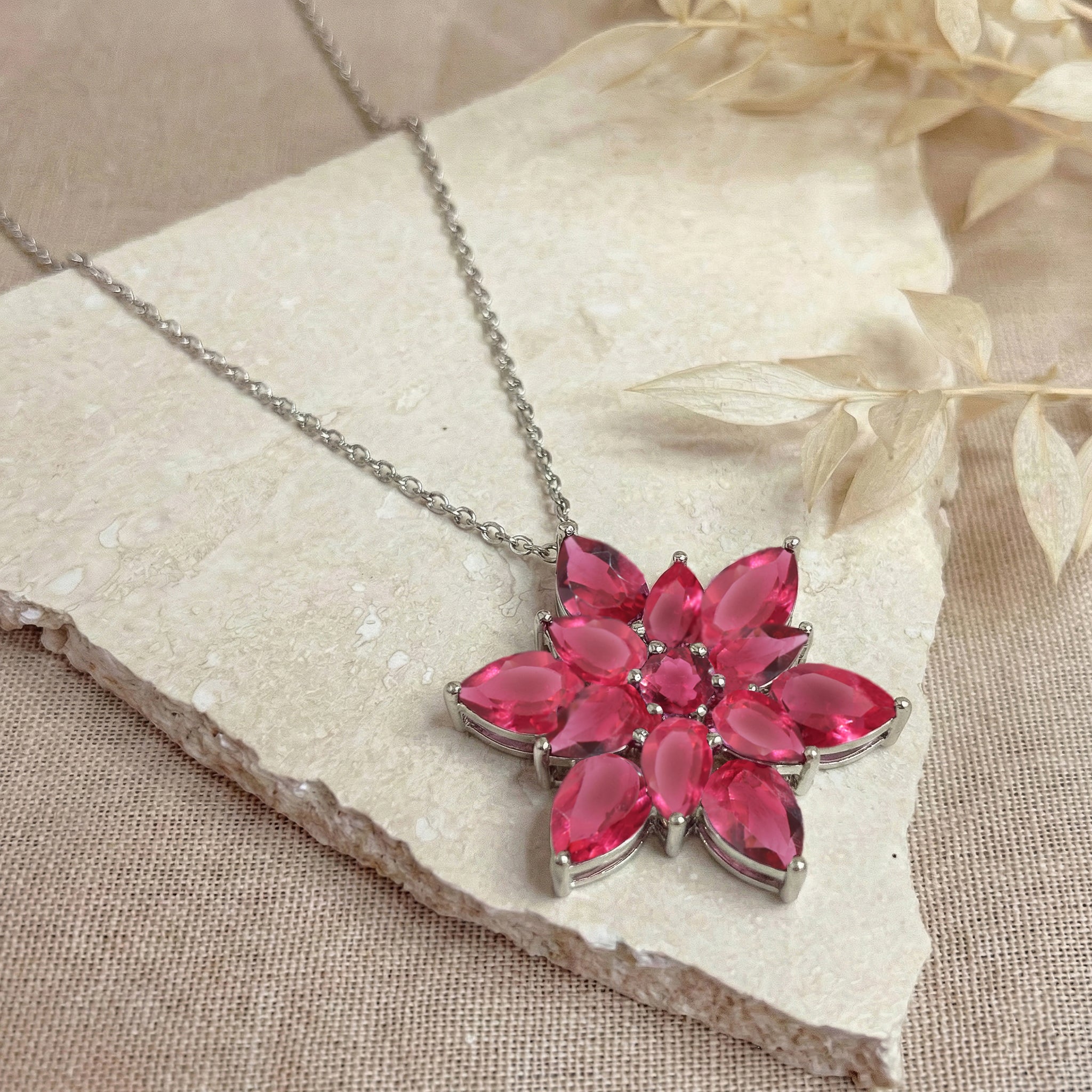 Pink Tourmaline  Pear Floral Pendant Necklace in 925 Sterling Silver 5.70ct