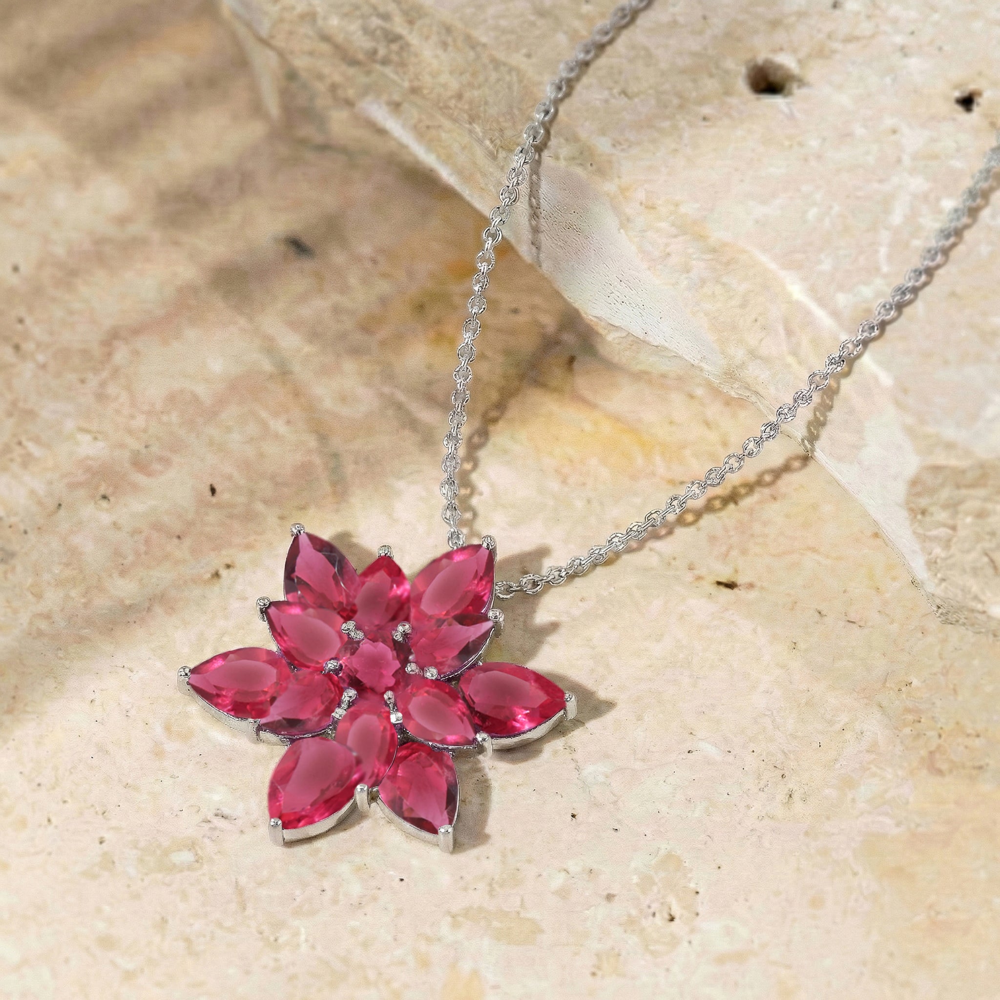 Pink Tourmaline  Pear Floral Pendant Necklace in 925 Sterling Silver 5.70ct