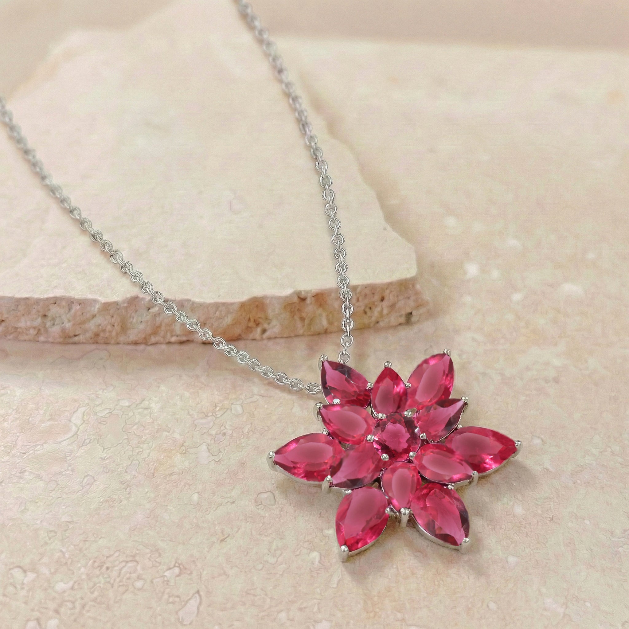 Pink Tourmaline  Pear Floral Pendant Necklace in 925 Sterling Silver 5.70ct
