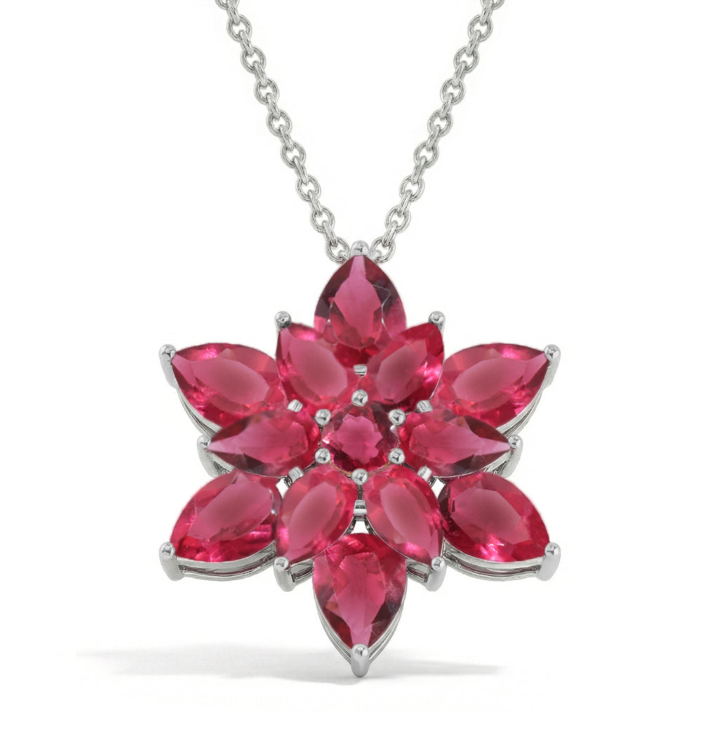 Pink Tourmaline  Pear Floral Pendant Necklace in 925 Sterling Silver 5.70ct