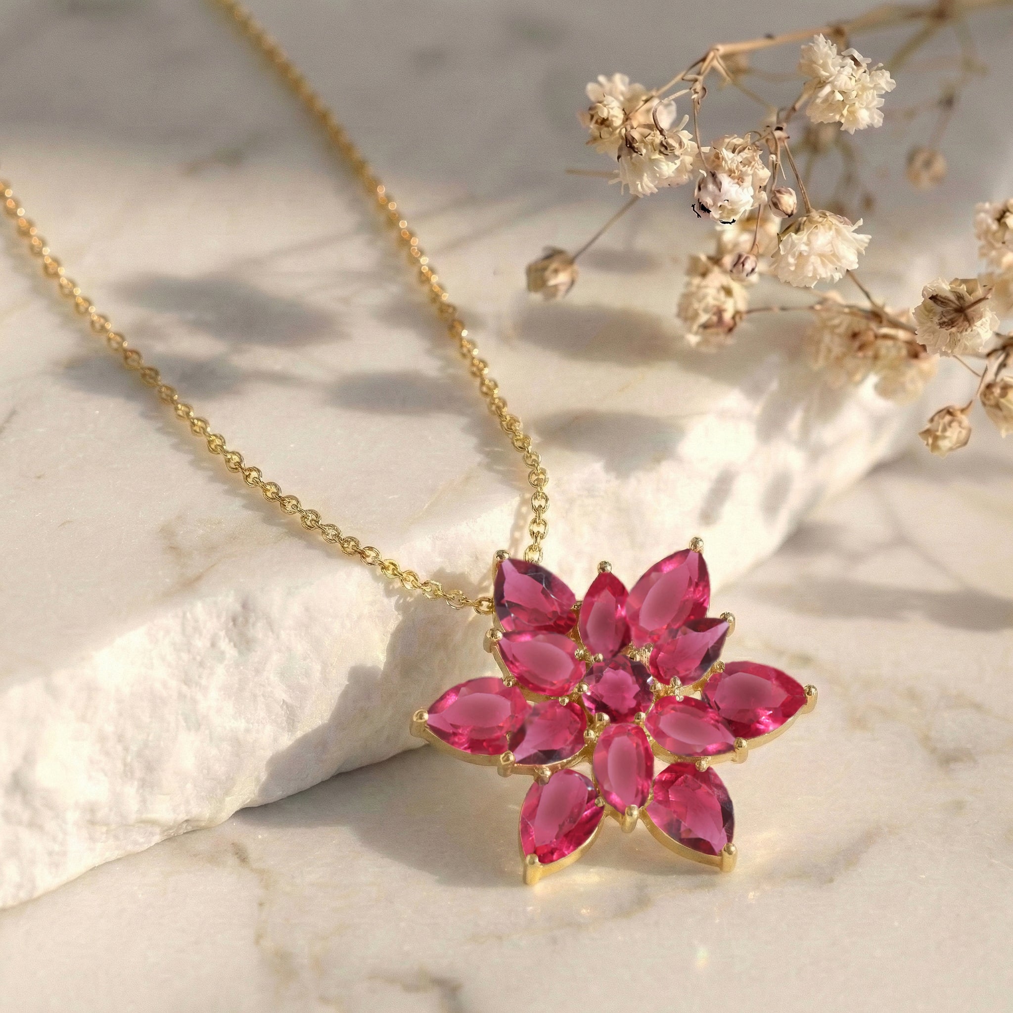Pink Tourmaline  Pear Floral Pendant Necklace in 925 Sterling Silver 5.70ct
