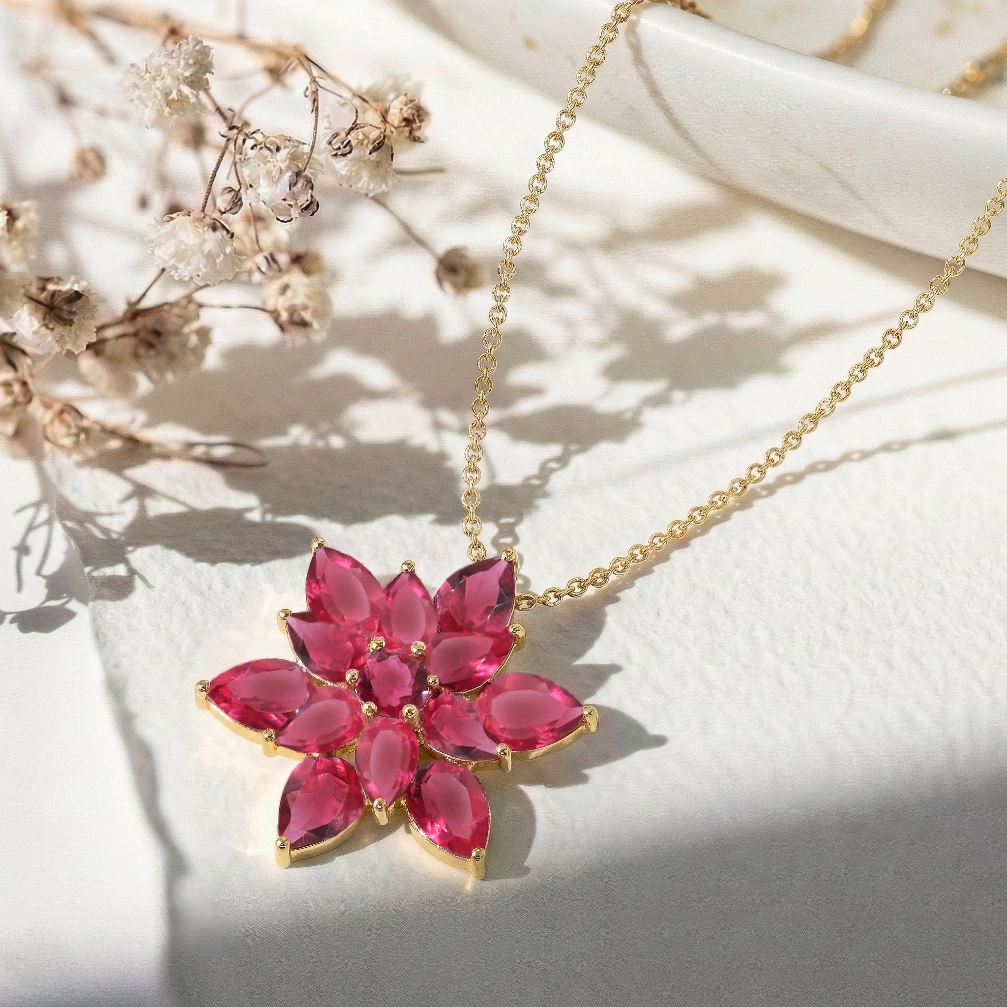 Pink Tourmaline  Pear Floral Pendant Necklace in 925 Sterling Silver 5.70ct
