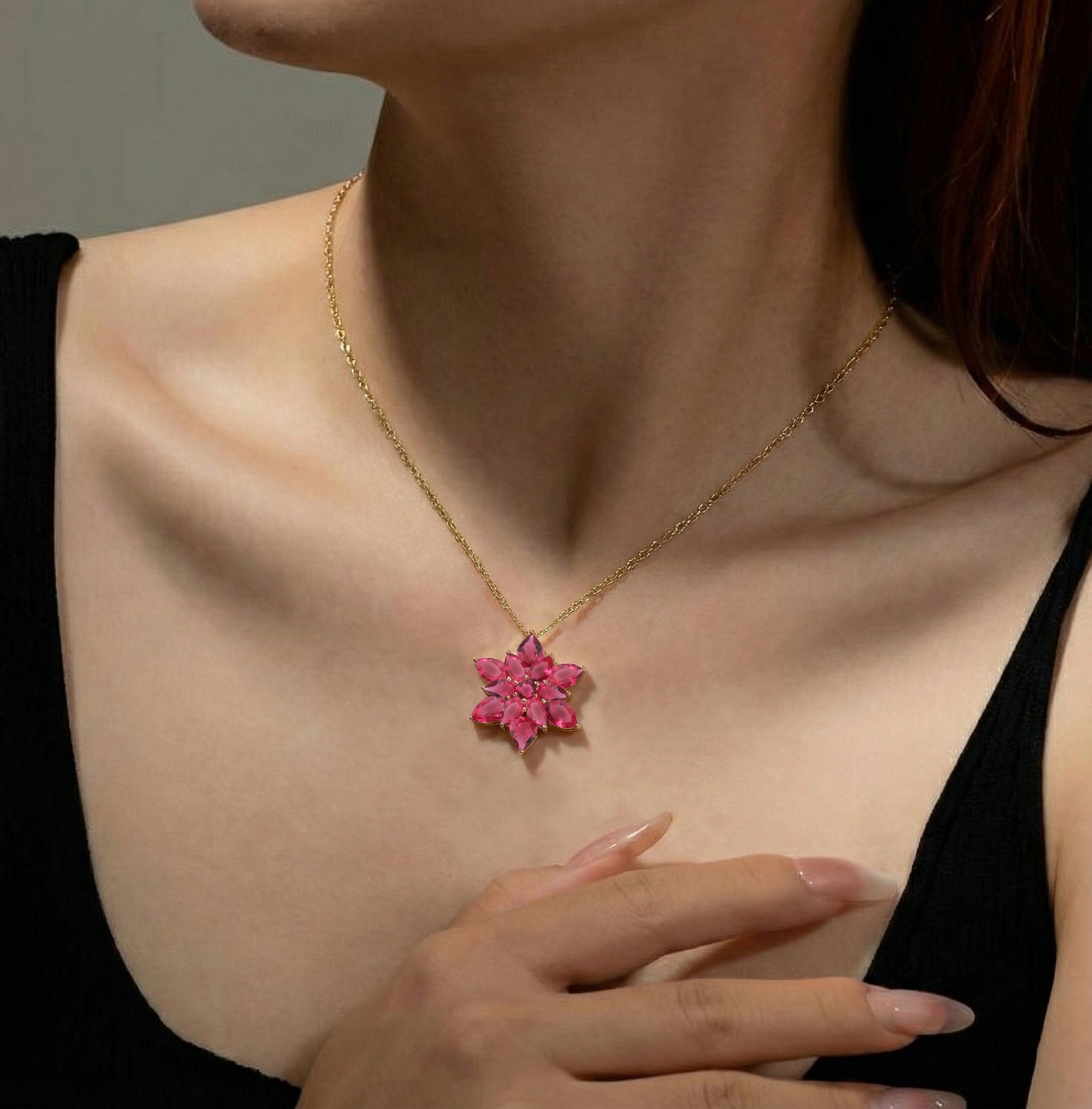 Pink Tourmaline  Pear Floral Pendant Necklace in 925 Sterling Silver 5.70ct