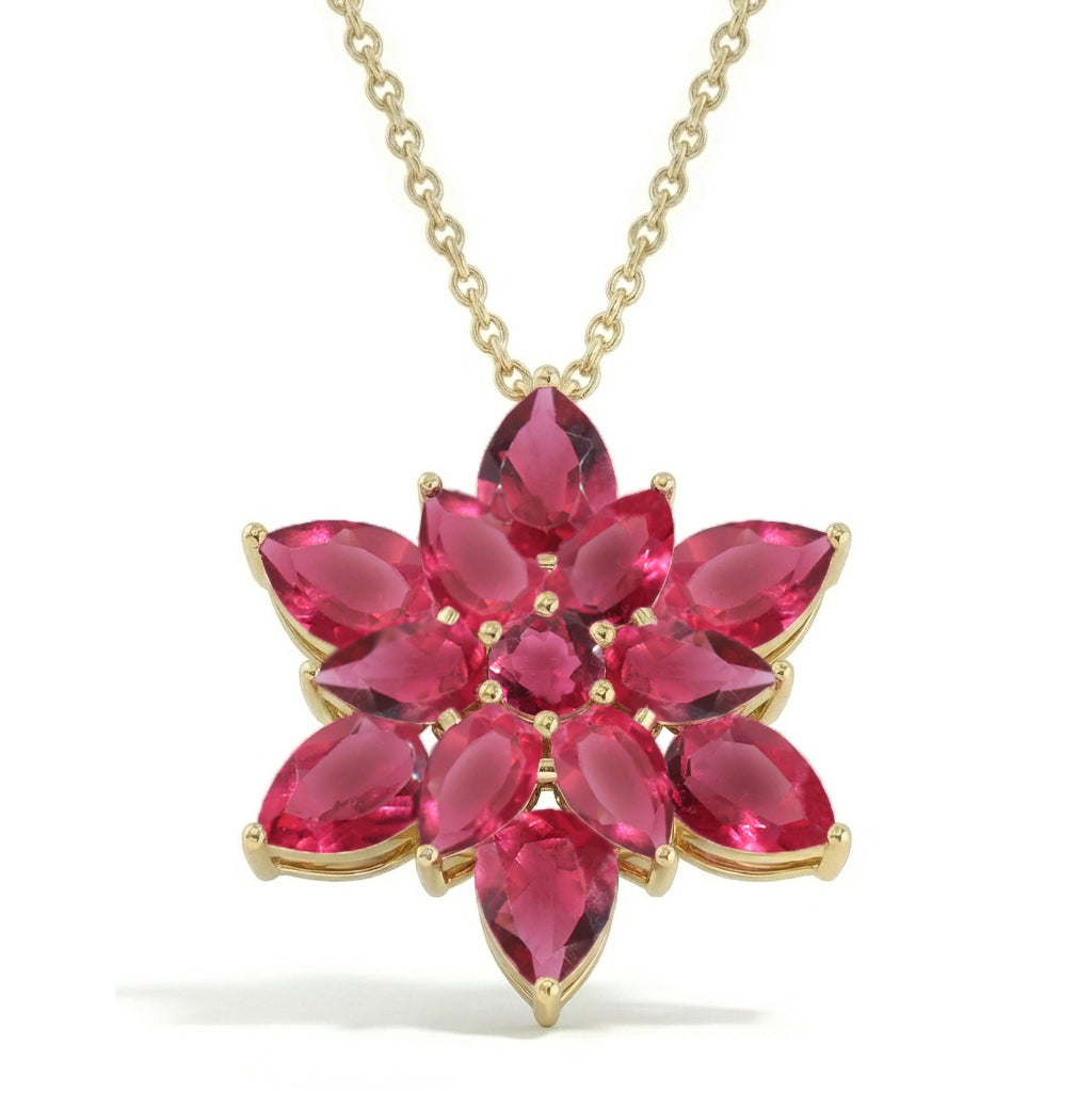 Pink Tourmaline  Pear Floral Pendant Necklace in 925 Sterling Silver 5.70ct