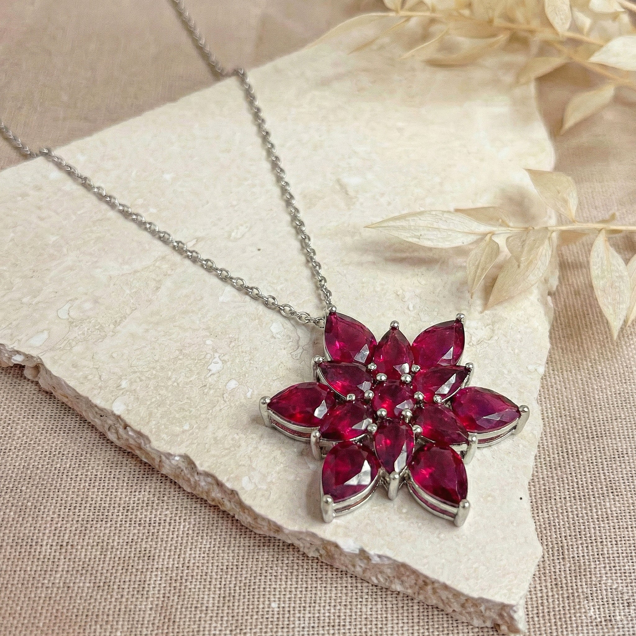 Ruby Pear Floral Pendant Necklace in 925 Sterling Silver 5.70ct
