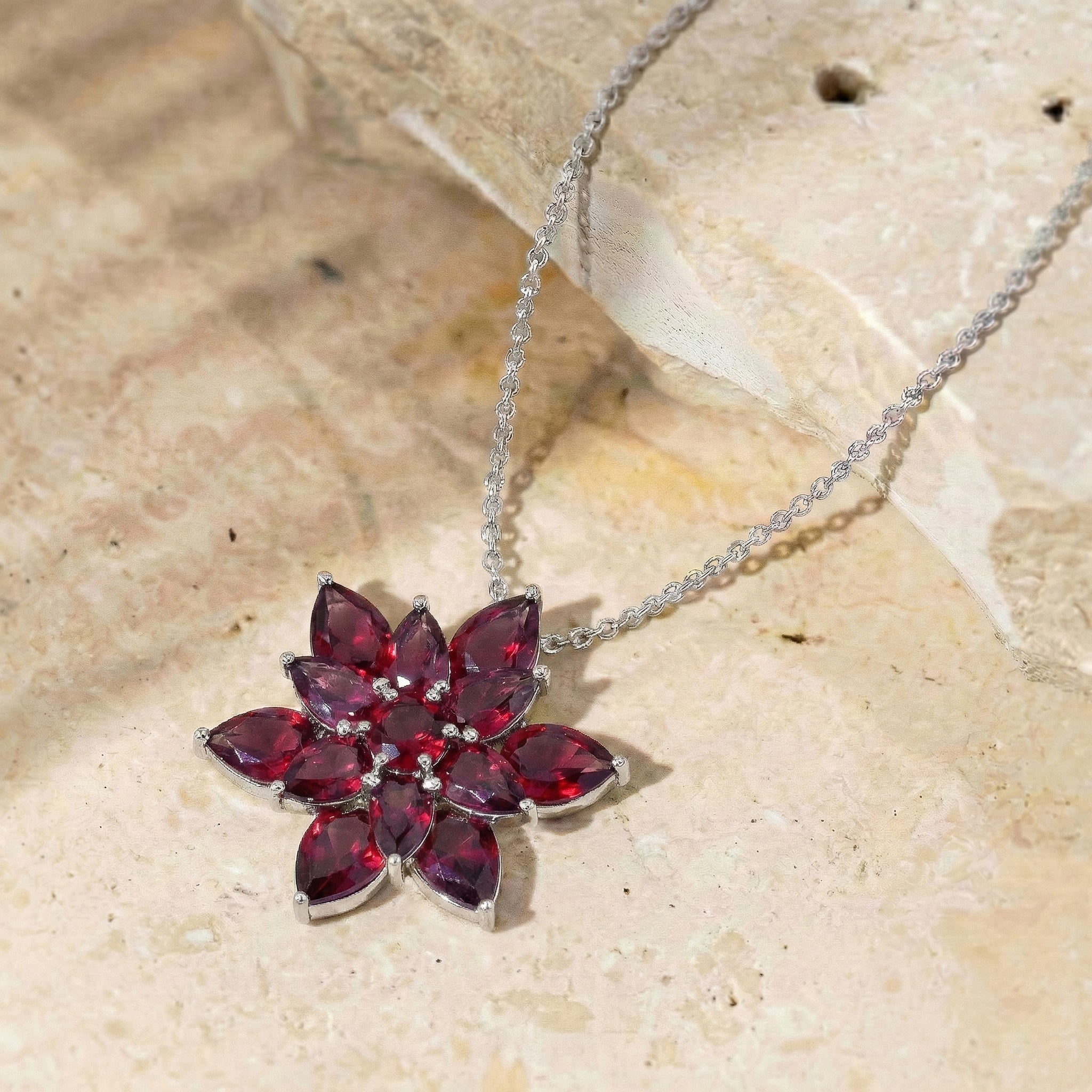 Ruby Pear Floral Pendant Necklace in 925 Sterling Silver 5.70ct
