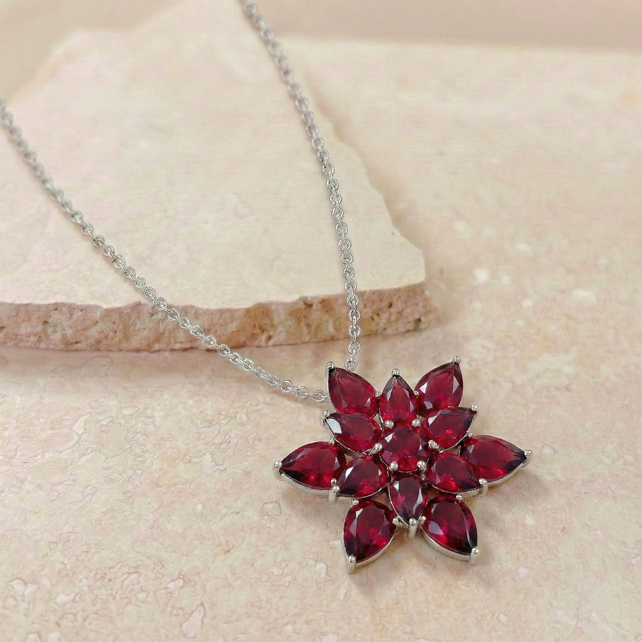 Ruby Pear Floral Pendant Necklace in 925 Sterling Silver 5.70ct
