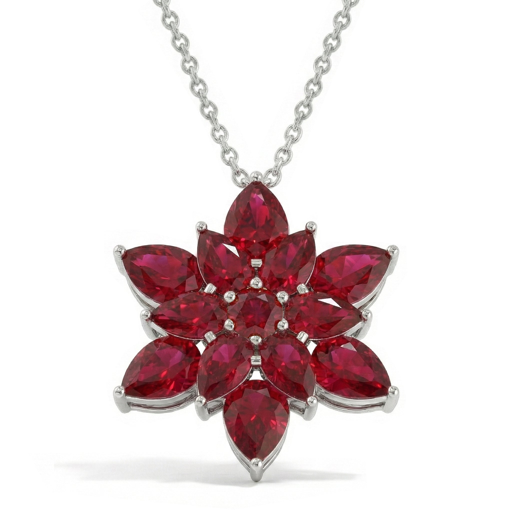 Ruby Pear Floral Pendant Necklace in 925 Sterling Silver 5.70ct
