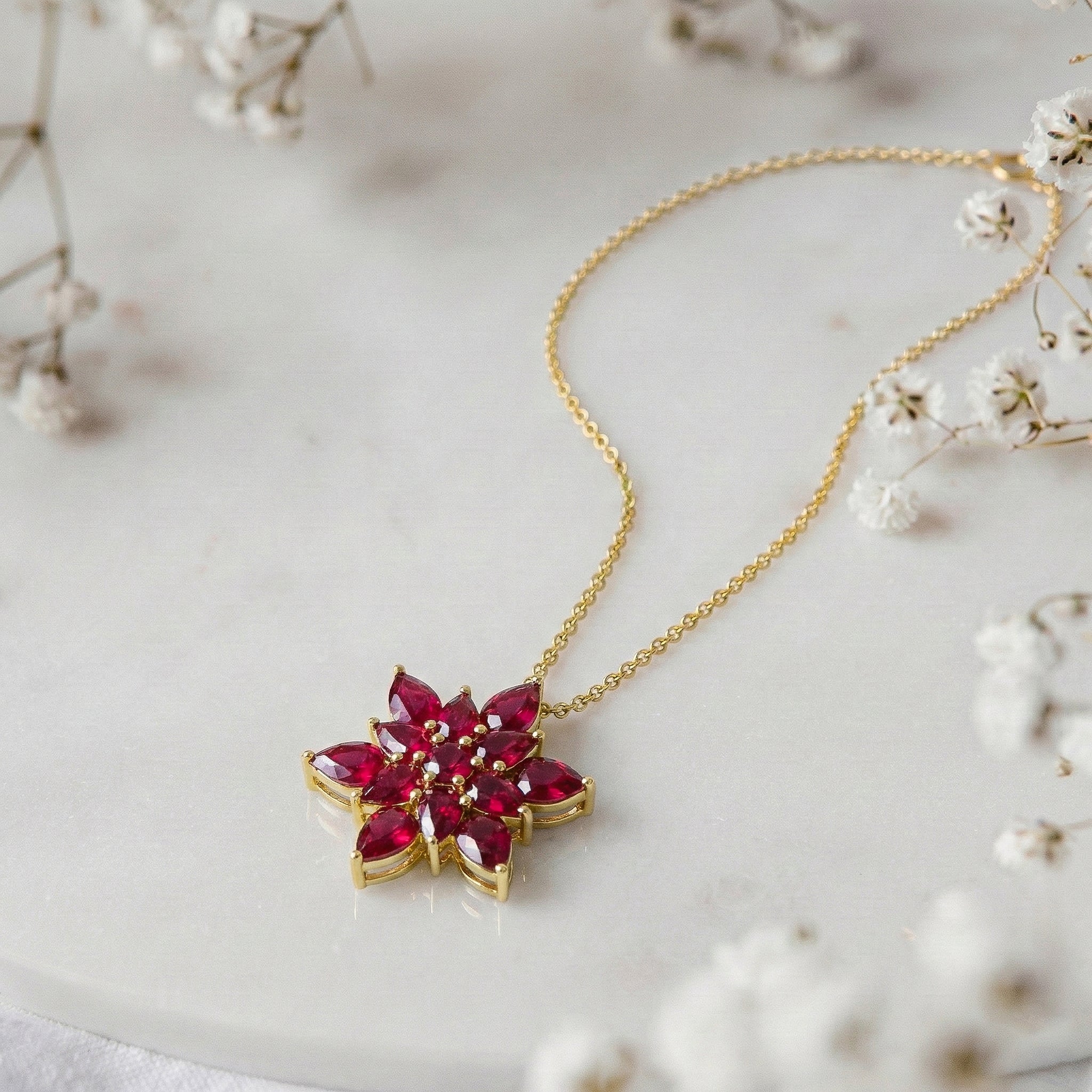 Ruby Pear Floral Pendant Necklace in 925 Sterling Silver 5.70ct

