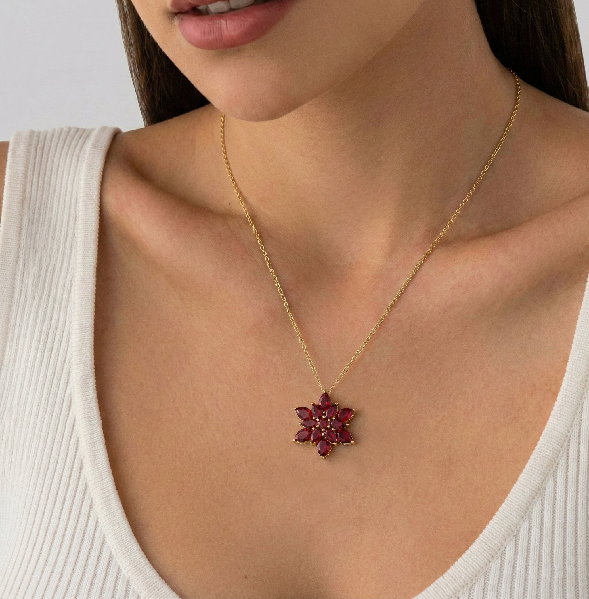Ruby Pear Floral Pendant Necklace in 925 Sterling Silver 5.70ct
