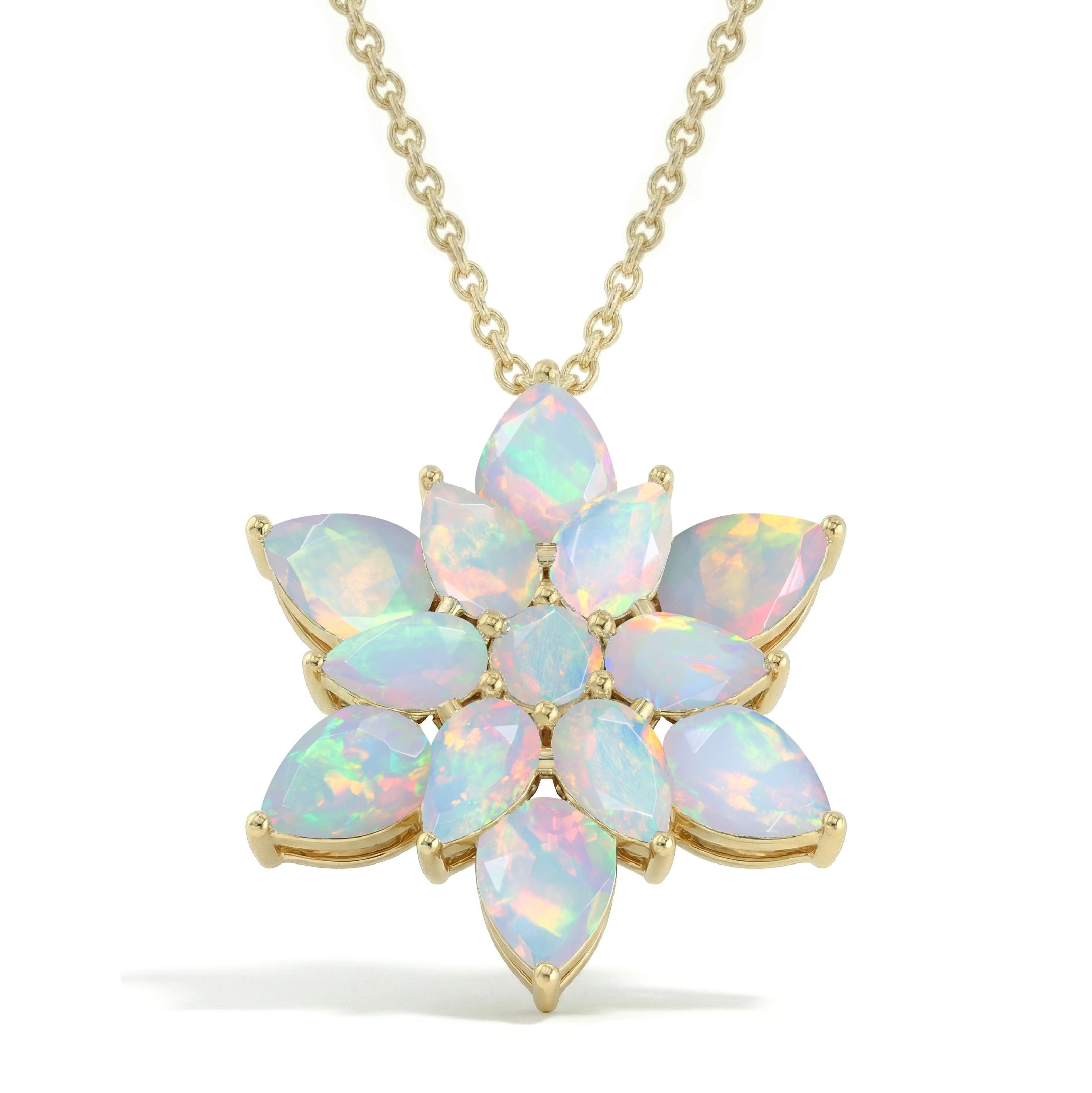 White Opal Pear Floral Pendant Necklace in Yellow Gold Plated 5.70ct