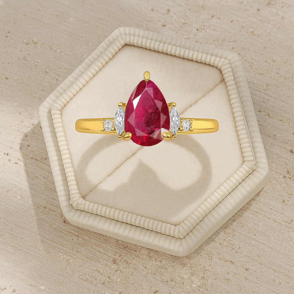 Pear Shape Ruby Solitaire Ring with Cubic Zironia