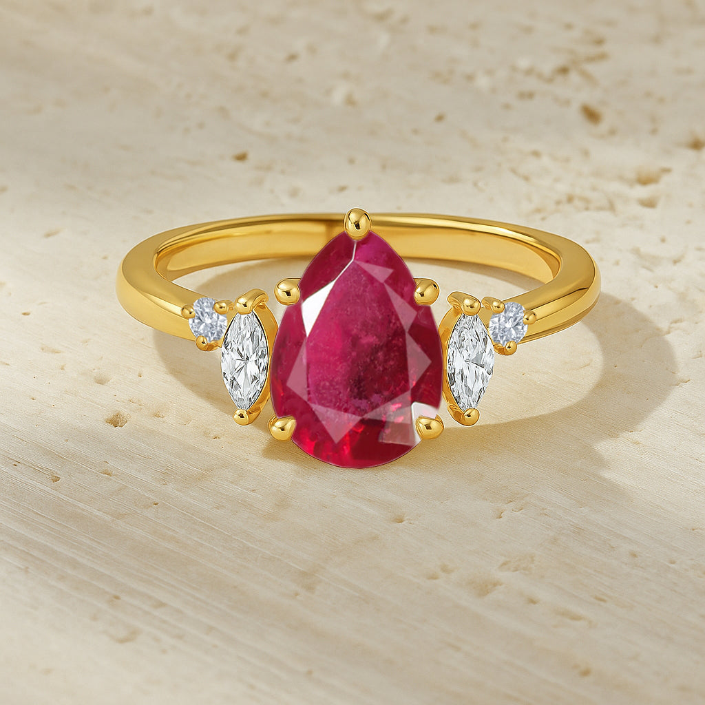 Pear Shape Ruby Solitaire Ring with Cubic Zironia