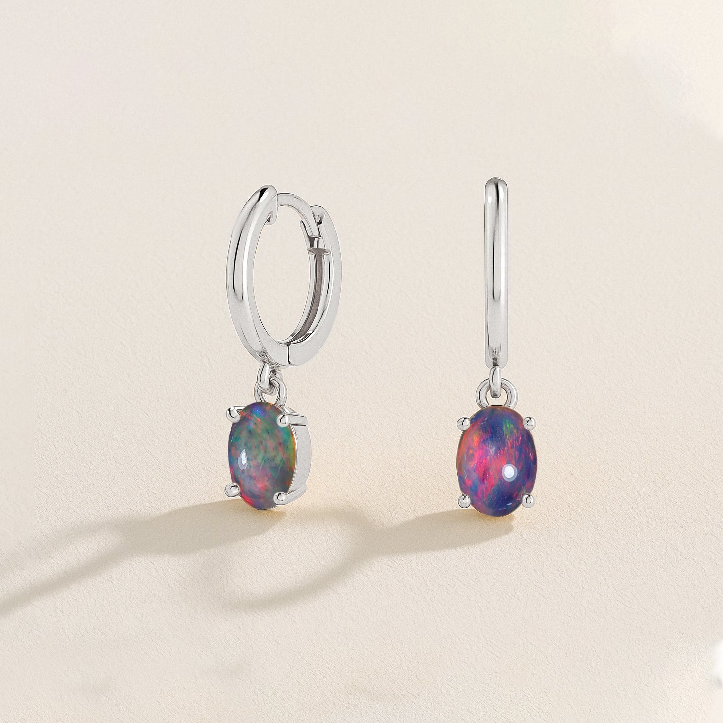 925 Sterling Silver Black Opal Oval Drop Hoop Earrings Luxury 1.80 Ct