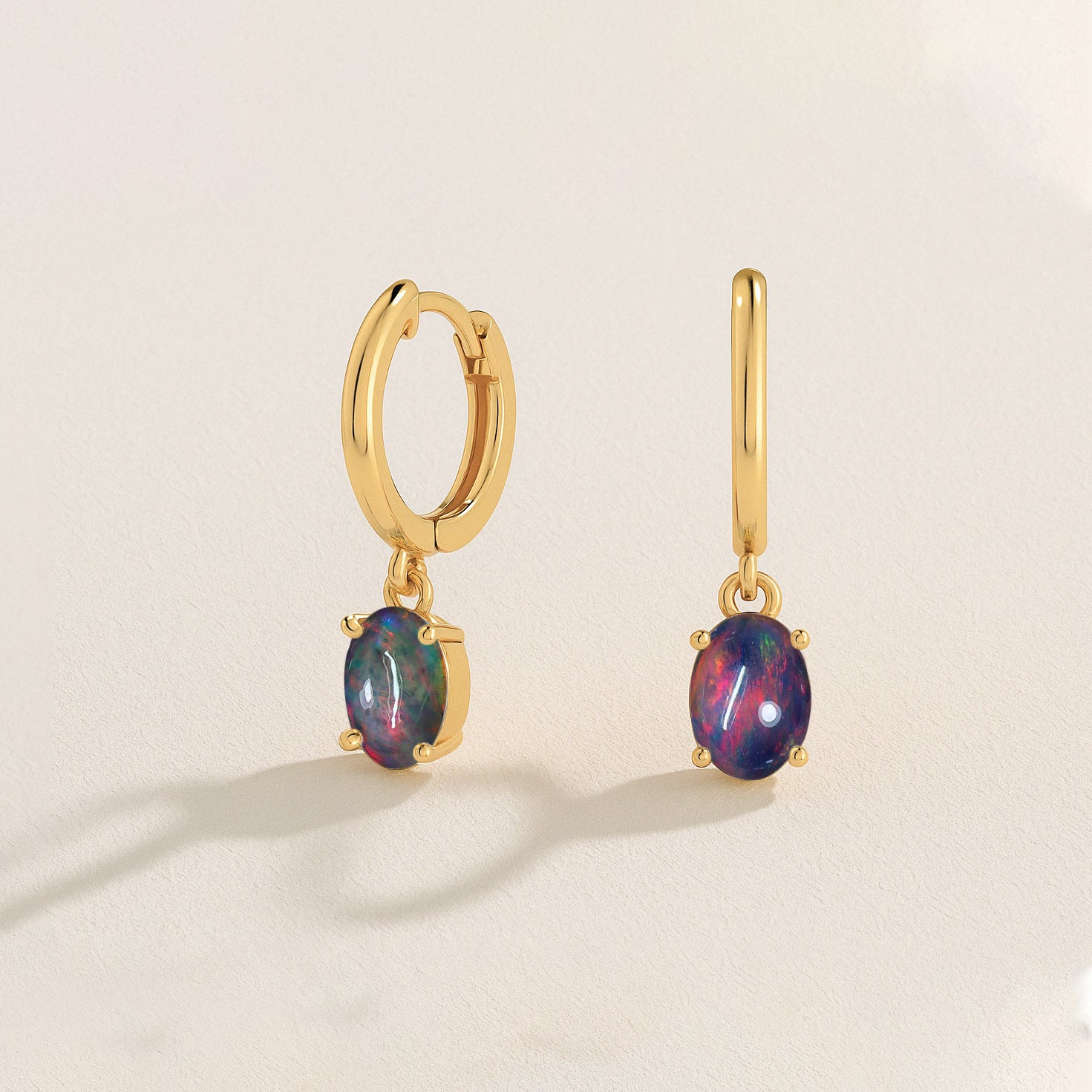 925 Sterling Silver Black Opal Oval Drop Hoop Earrings Luxury 1.80 Ct