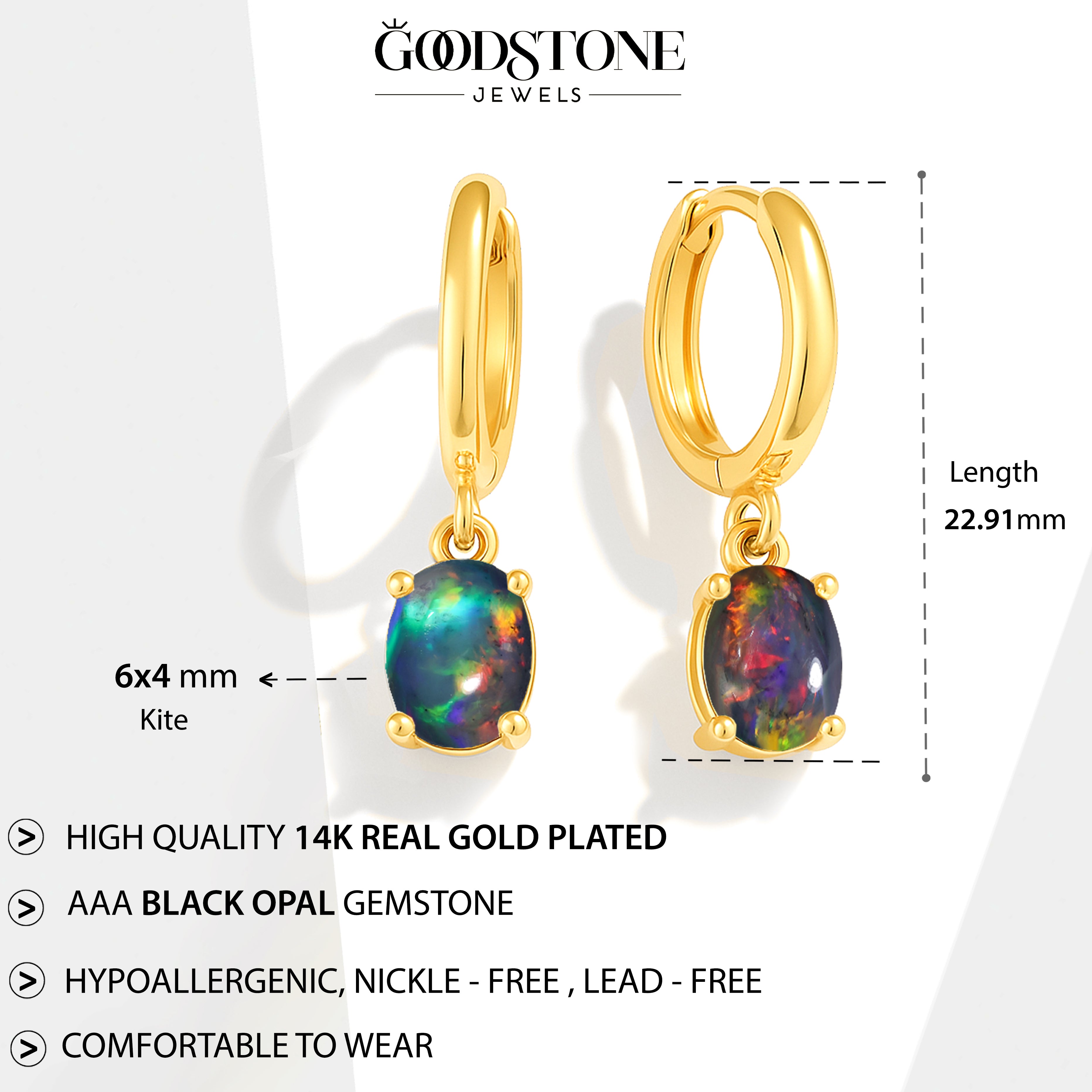 925 Sterling Silver Black Opal Oval Drop Hoop Earrings Luxury 1.80 Ct