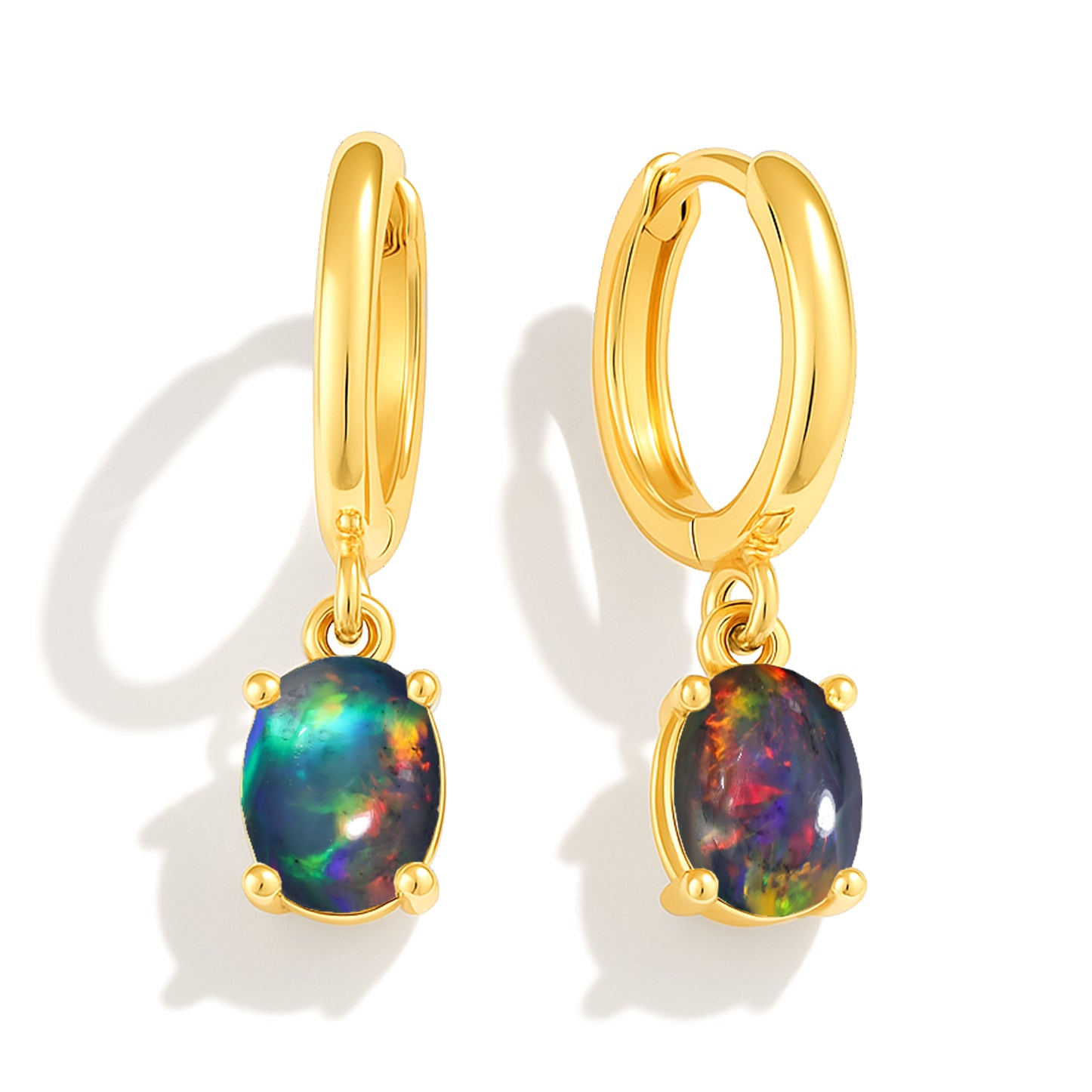 925 Sterling Silver Black Opal Oval Drop Hoop Earrings Luxury 1.80 Ct