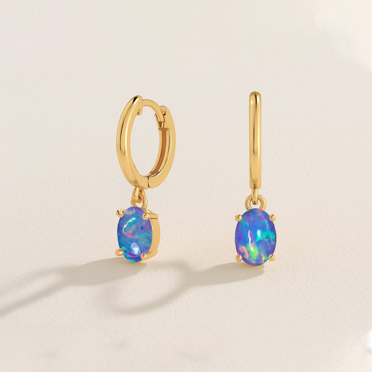 925 Sterling Silver Blue Opal Oval Drop Hoop Earrings Luxury 1.80 Ct