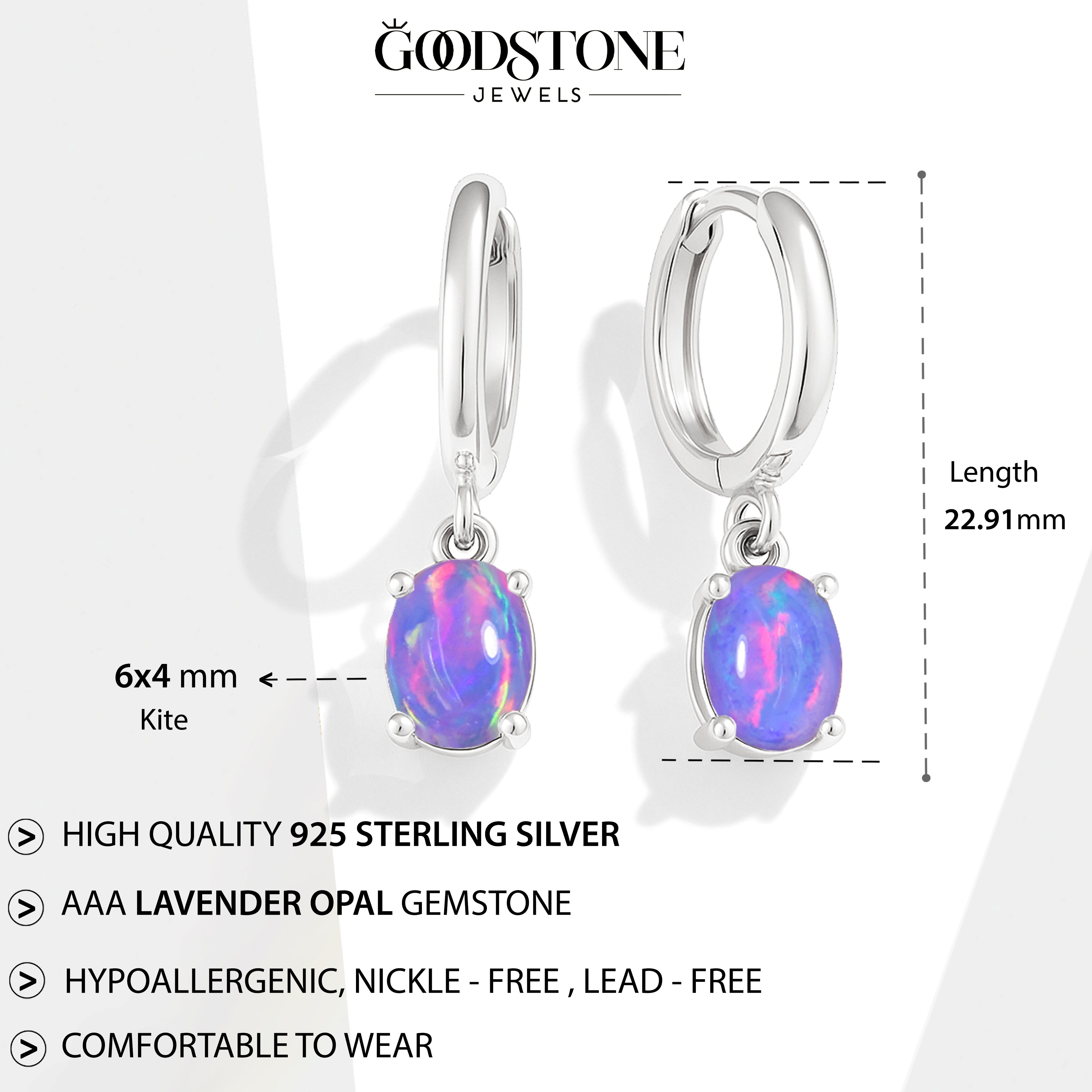 925 Sterling Silver Lavender Opal Oval Drop Hoop Earrings Luxury 1.80 Ct