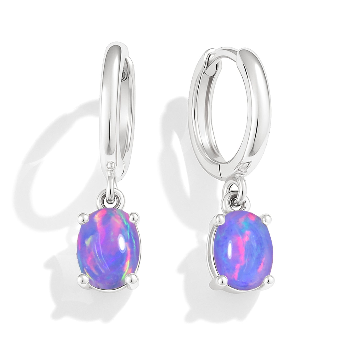 925 Sterling Silver Lavender Opal Oval Drop Hoop Earrings Luxury 1.80 Ct