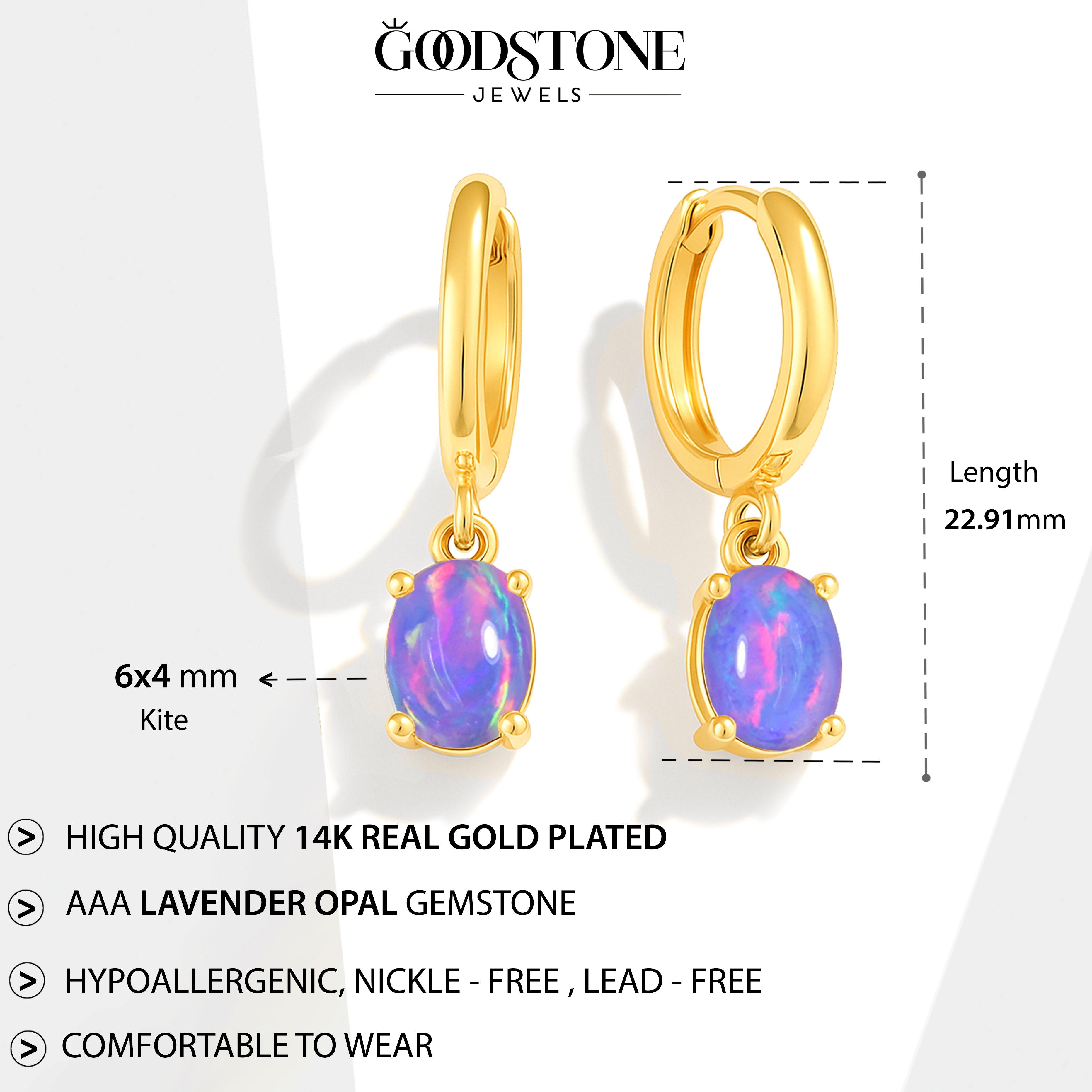 925 Sterling Silver Lavender Opal Oval Drop Hoop Earrings Luxury 1.80 Ct