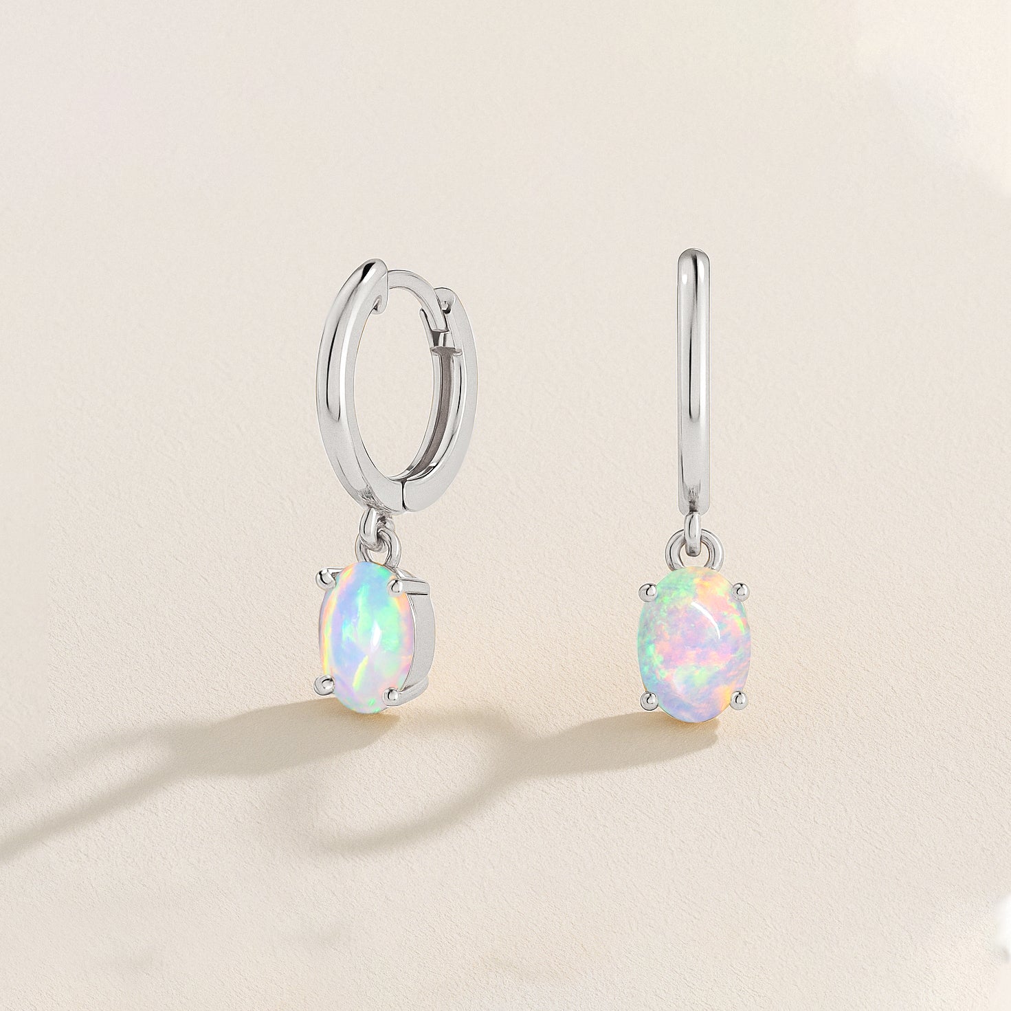 925 Sterling Silver White Opal Oval Drop Hoop Earrings Luxury 1.80 Ct