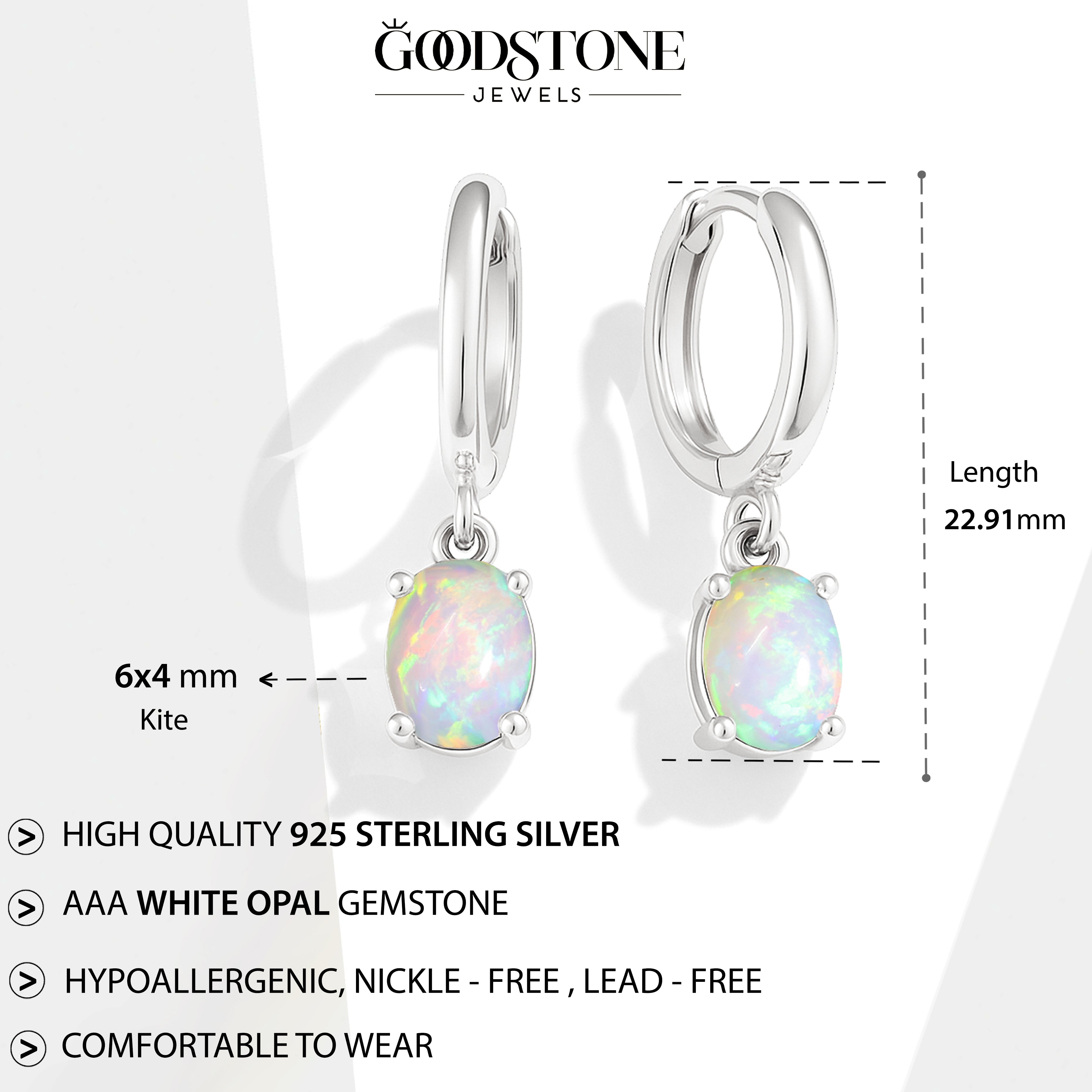 925 Sterling Silver White Opal Oval Drop Hoop Earrings Luxury 1.80 Ct