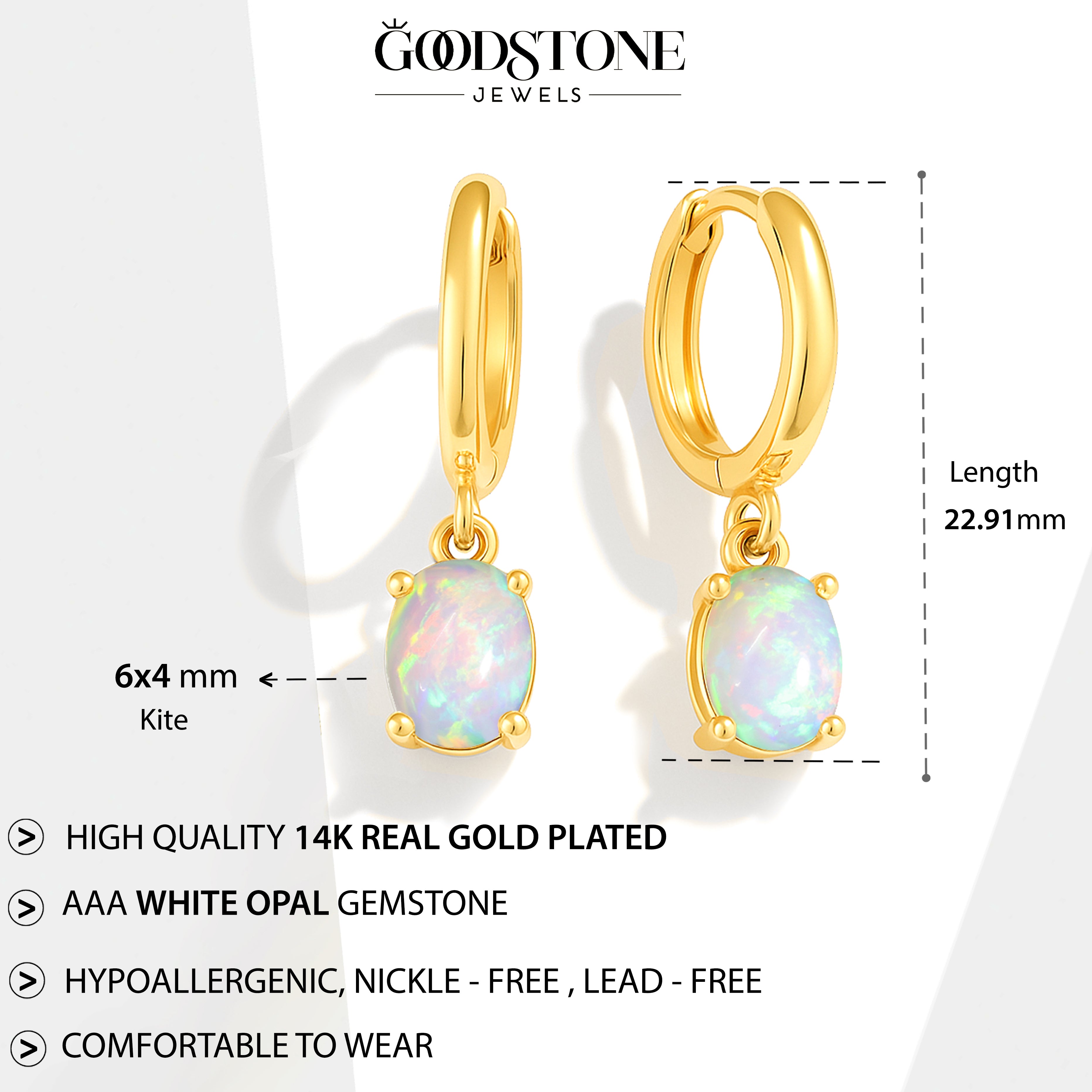 925 Sterling Silver White Opal Oval Drop Hoop Earrings Luxury 1.80 Ct