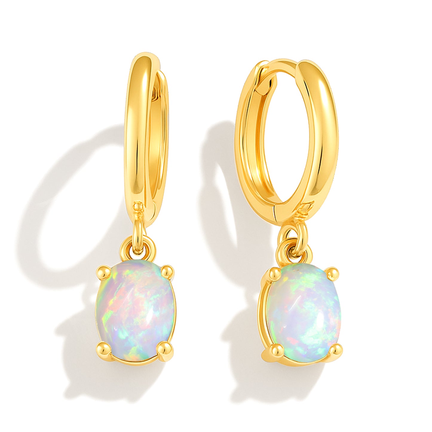 925 Sterling Silver White Opal Oval Drop Hoop Earrings Luxury 1.80 Ct