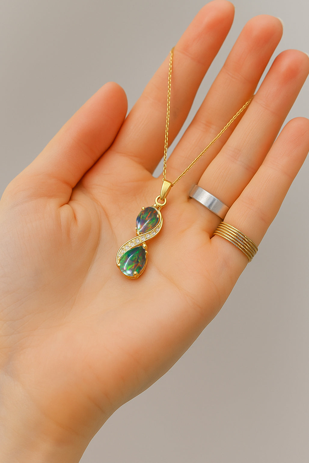 Black Opal Pear Infinity Pendant Necklace in Premium 925 Sterling Silver