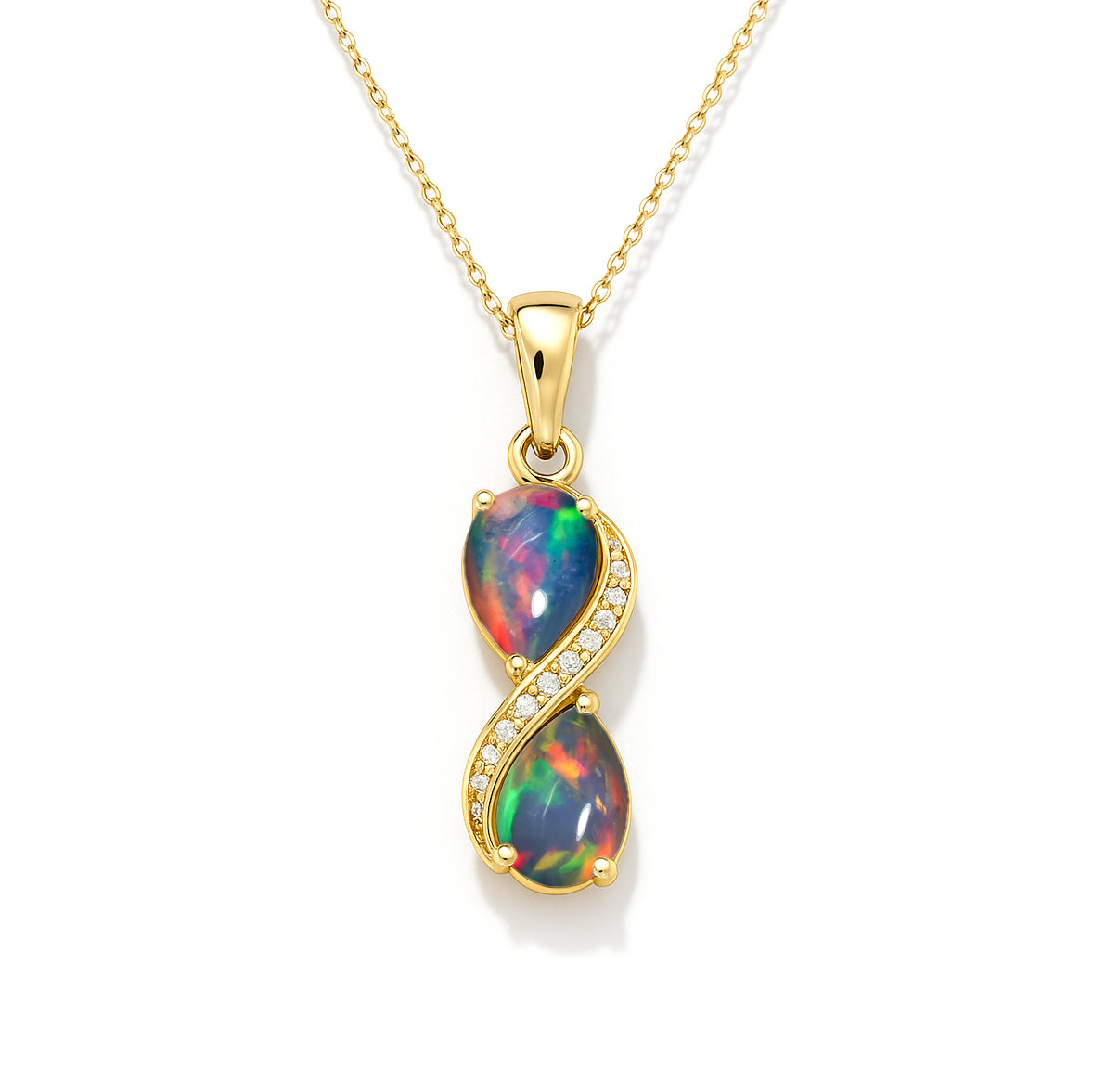 Black Opal Pear Infinity Pendant Necklace in Premium 925 Sterling Silver