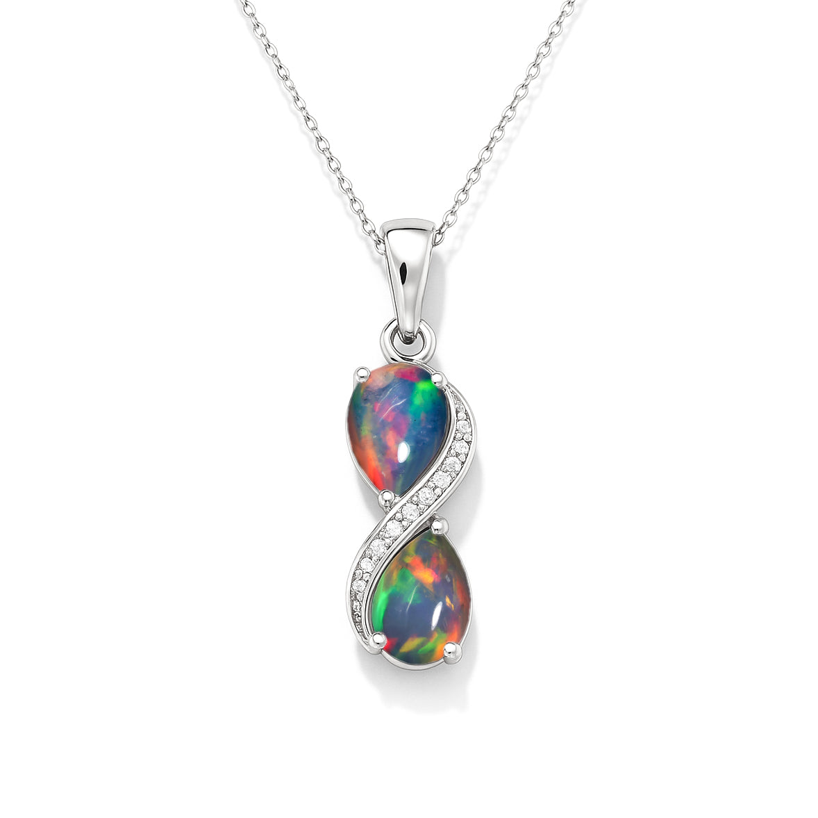 Black Opal Pear Infinity Pendant Necklace in Premium 925 Sterling Silver