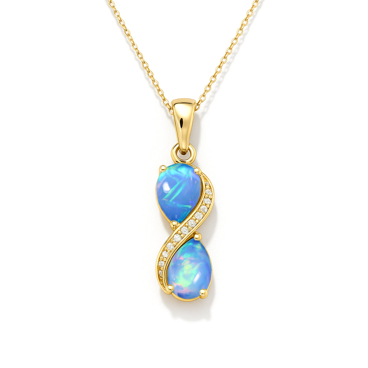 Blue Opal Pear Infinity Pendant Necklace in Premium 925 Sterling Silver