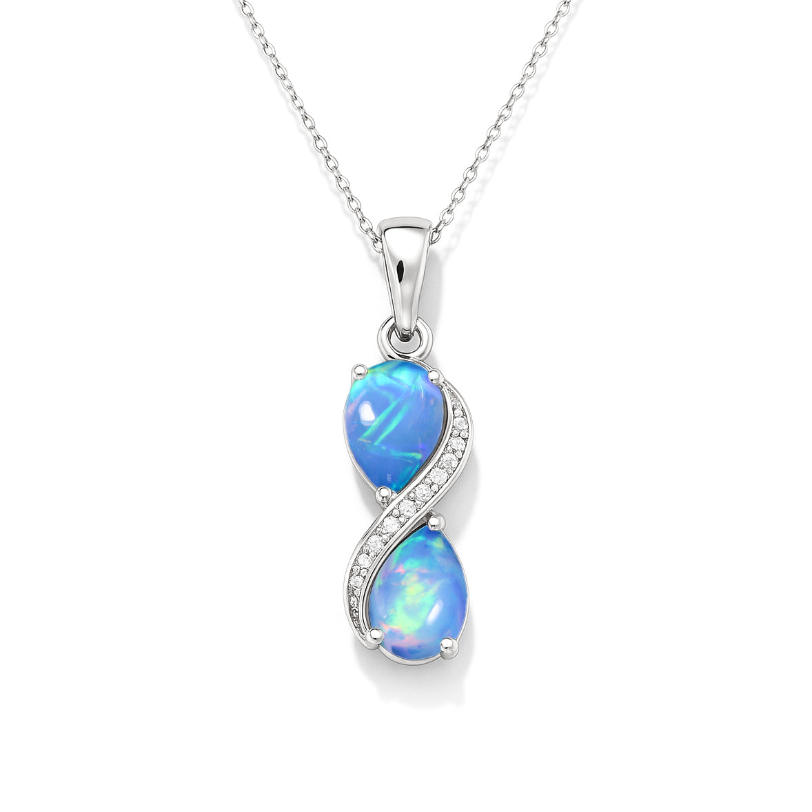 Blue Opal Pear Infinity Pendant Necklace in Premium 925 Sterling Silver