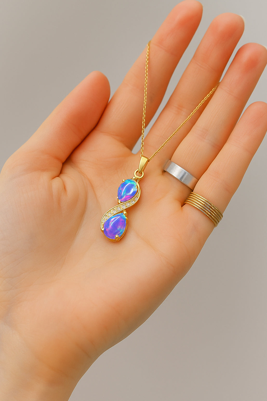 Lavender Opal Pear Infinity Pendant Necklace in Premium 925 Sterling Silver