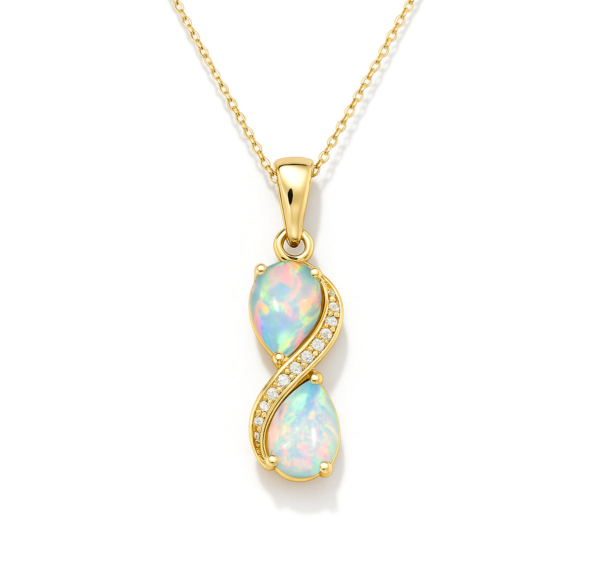 White Opal Pear Infinity Pendant Necklace in Premium 925 Sterling Silver