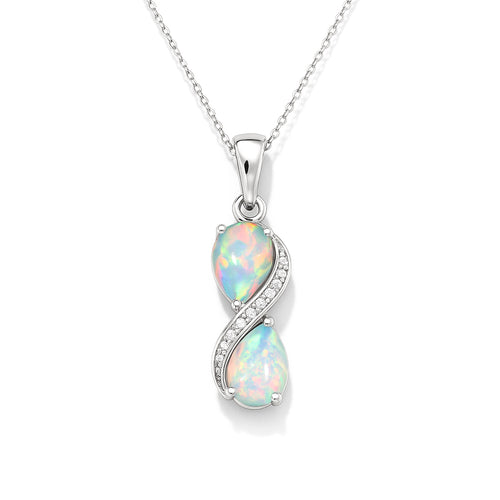 White Opal Pear Infinity Pendant Necklace in Premium 925 Sterling Silver
