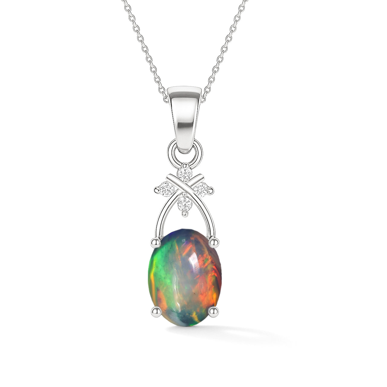 Elegant Black Opal Oval Pendant Necklace in 925 Sterling Silver 1.20 Ct