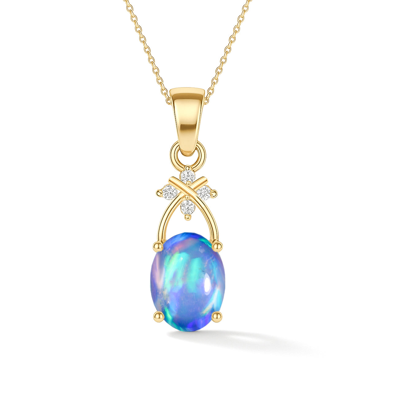 Elegant Blue Opal Oval Pendant Necklace in 925 Sterling Silver 1.20 Ct