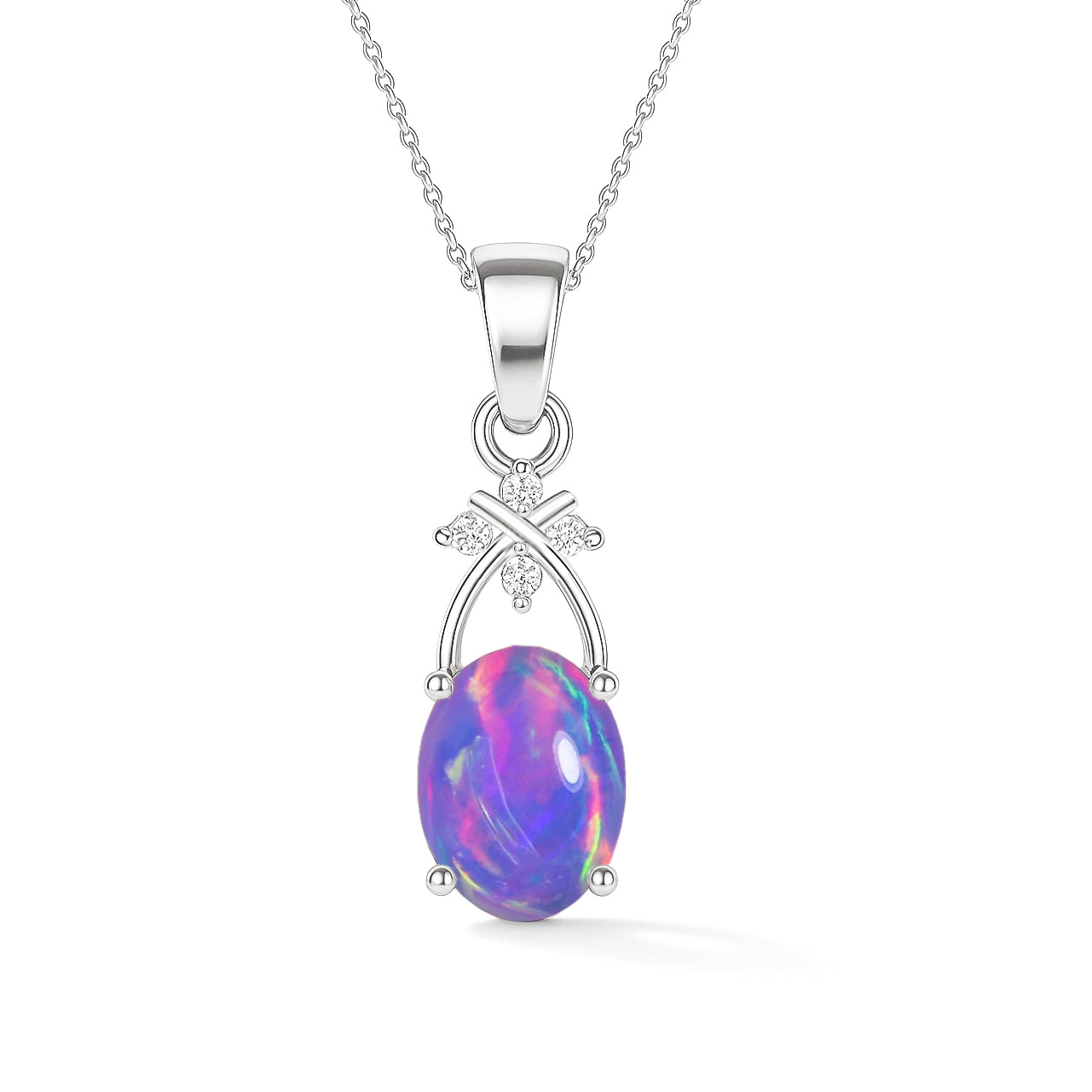 Elegant Lavender Opal Oval Solitaire Pendant Necklace in 925 Sterling Silver 1.20 Ct