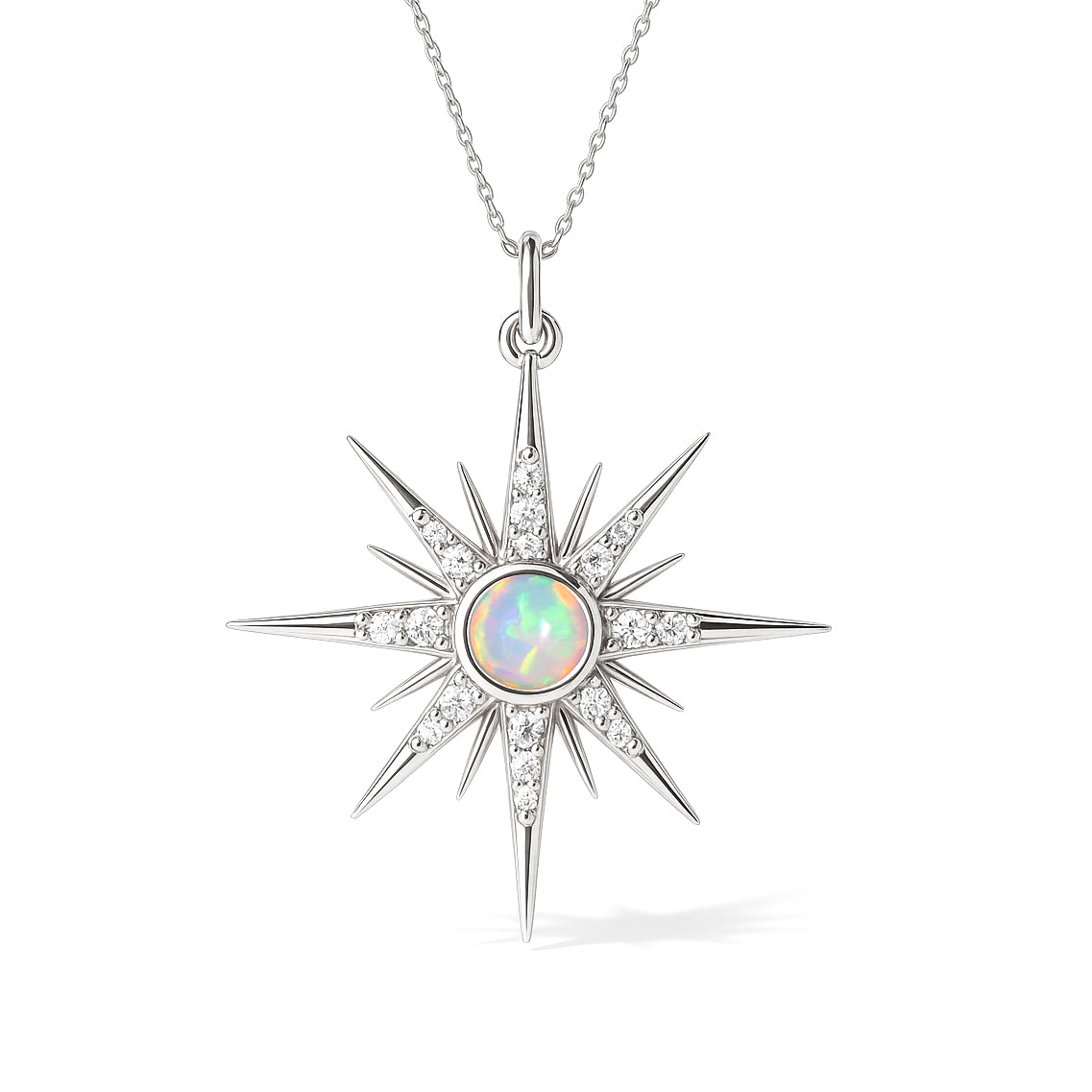 Stunning White Opal Round Halo Pendant Necklace for Women Silver 925