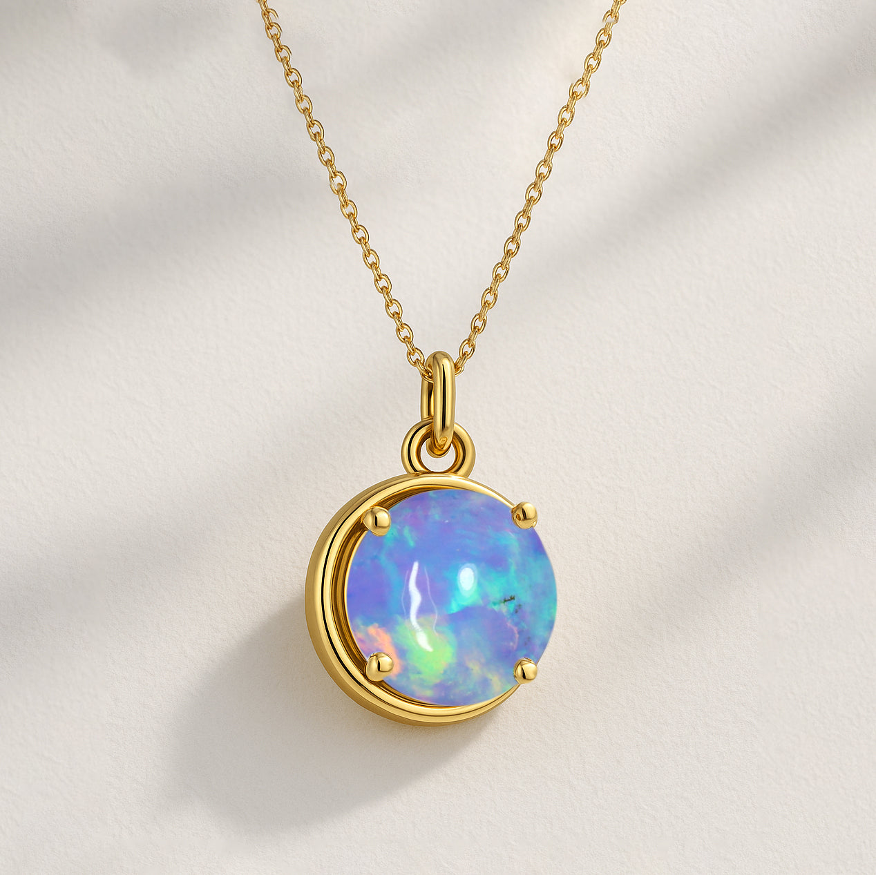 Blue Opal 8mm Round Pendant Necklace 925 Sterling Silver Jewelry