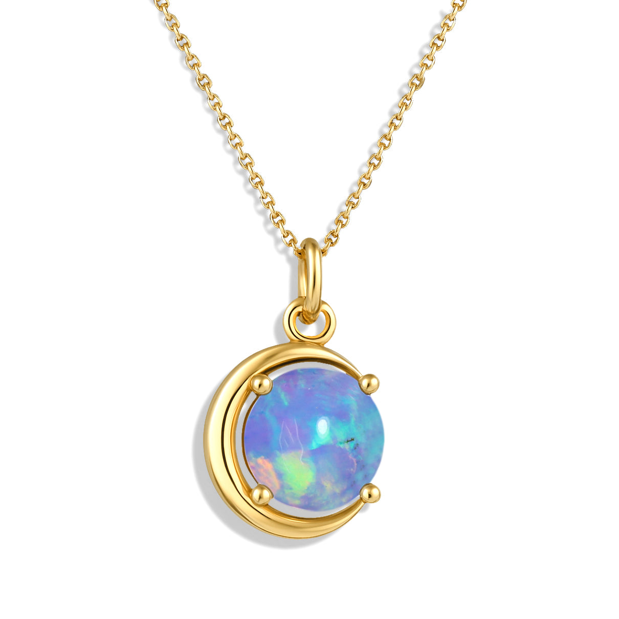 Blue Opal 8mm Round Pendant Necklace 925 Sterling Silver Jewelry